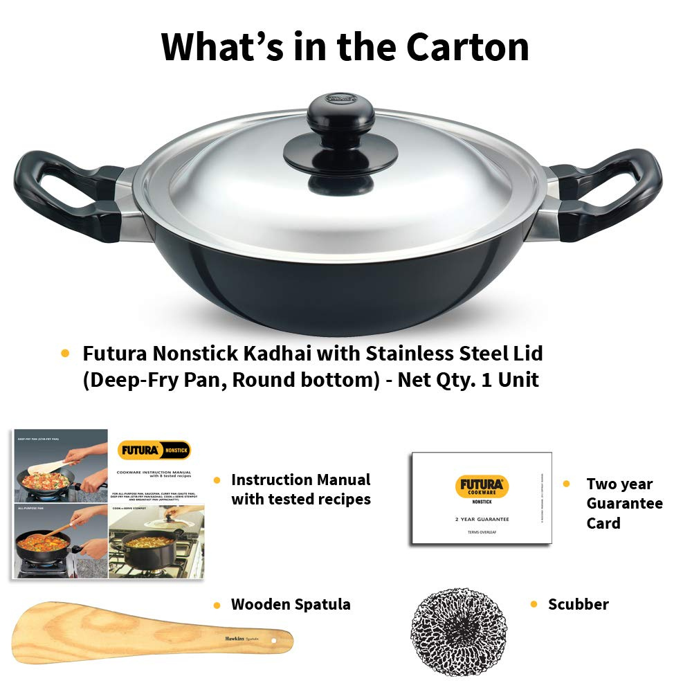 Futura Nonstick 1.5 L, 22 cm, 3.25 mm (Kadhai) with SS lid (Q19)