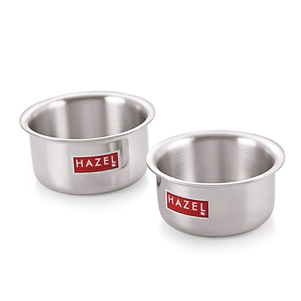 HAZEL Aluminium Flat Bottom Patila Tope Pot, Set of 2, 875 ml & 1125 ml, Silver