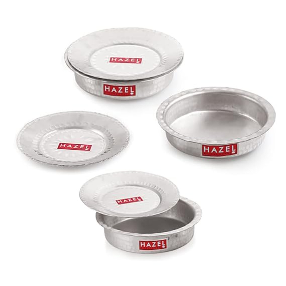 HAZEL Aluminium Langdi Patila Pot With Lid Hammered Finish Round Bottom Boiling Tope Vessels Bhagona Dekchi, Set of 3, 900 ML to 1700 ML