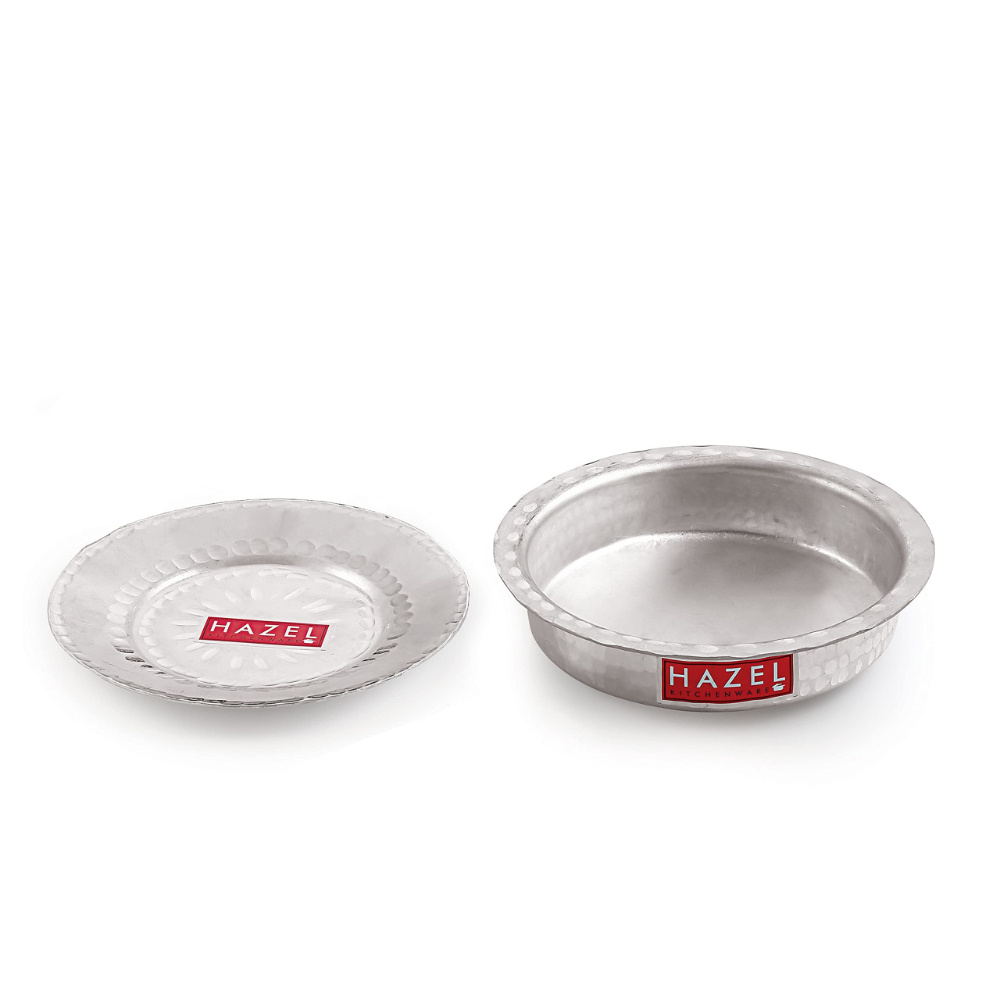 HAZEL Aluminium Langdi Patila Pot With Lid Hammered Finish Round Bottom Boiling Tope Vessels Bhagona Dekchi, Set of 2, 900 ML, 1300 ML