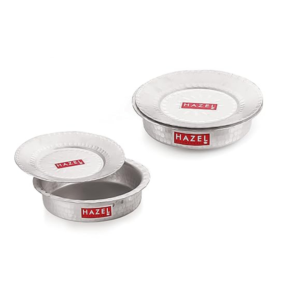 HAZEL Aluminium Langdi Patila Pot With Lid Hammered Finish Round Bottom Boiling Tope Vessels Bhagona Dekchi, Set of 2, 1300 ML, 1700 ML