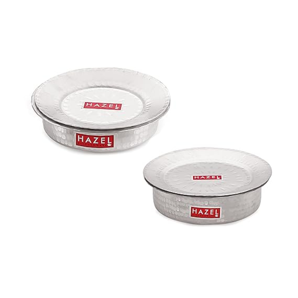 HAZEL Aluminium Langdi Patila Pot With Lid Hammered Finish Round Bottom Boiling Tope Vessels Bhagona Dekchi, Set of 2, 1300 ML, 2100 ML