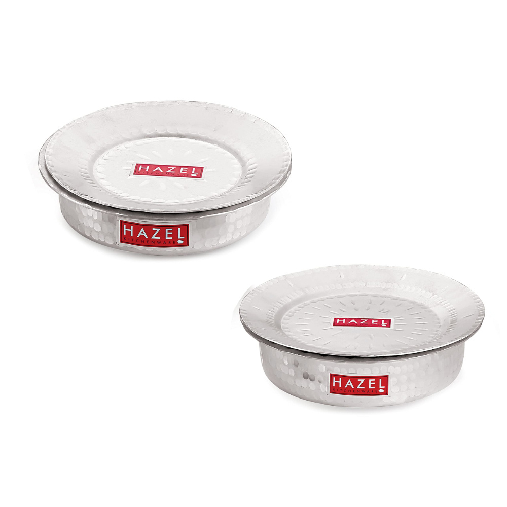HAZEL Aluminium Langdi Patila Pot With Lid Hammered Finish Round Bottom Boiling Tope Vessels Bhagona Dekchi, Set of 2, 1300 ML, 2700 ML