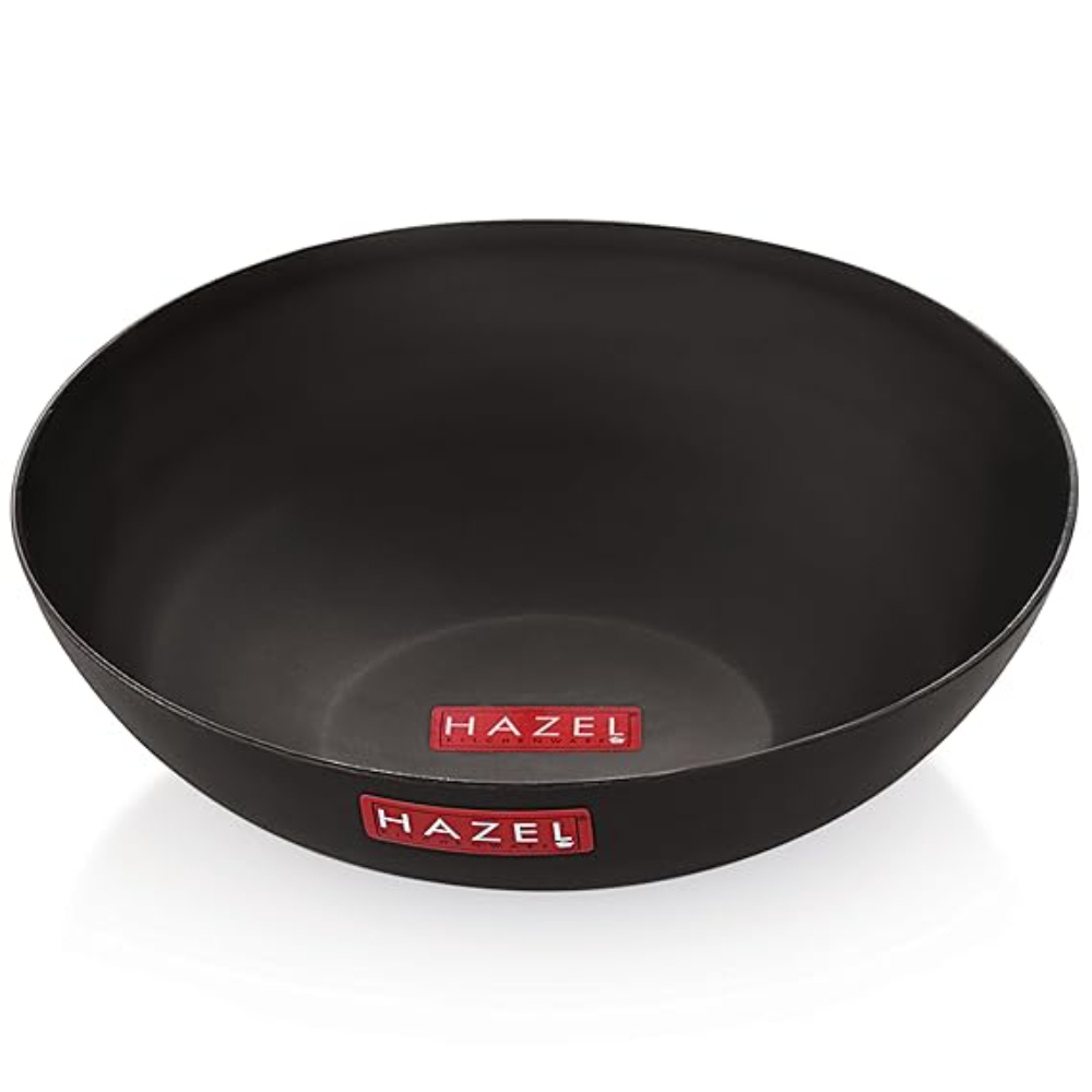 HAZEL Traditional Iron Tasra Deep Bottom Handmade Loha Lokhand Tasla, 22 cm, 1700 ML