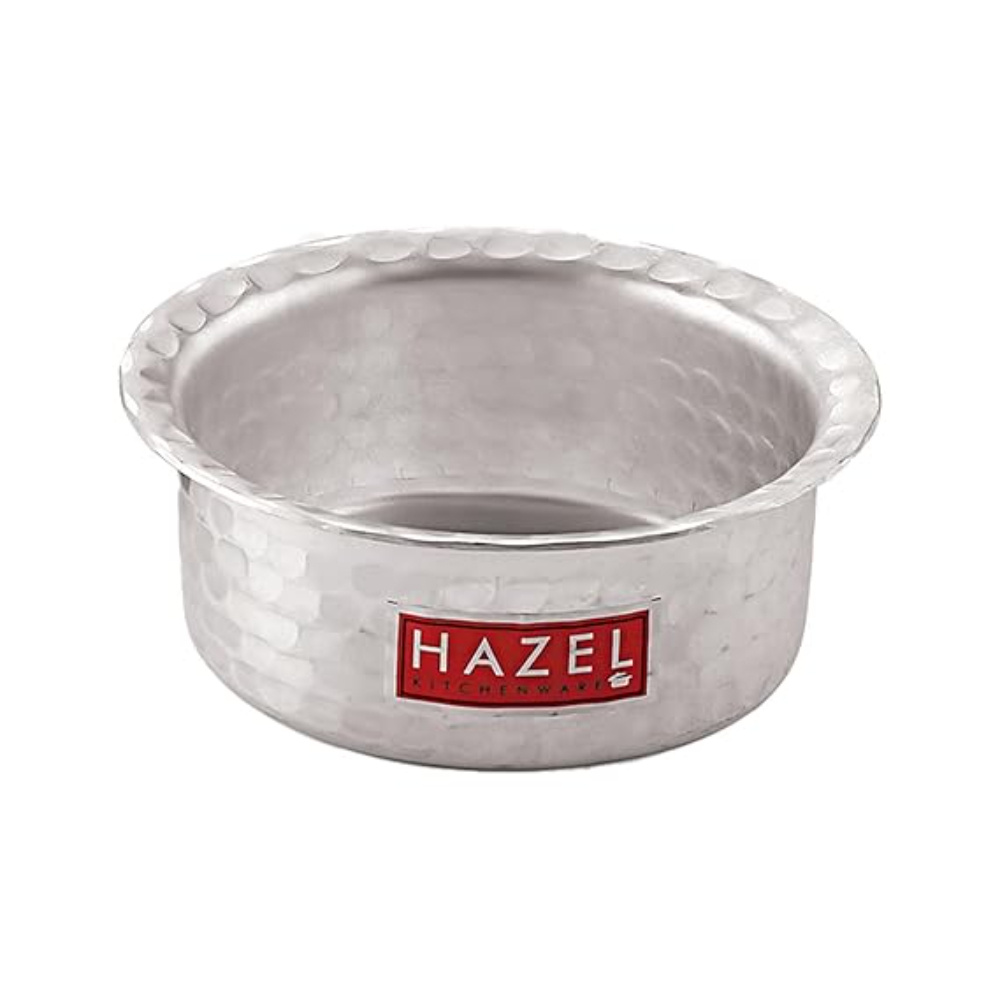 HAZEL Aluminium Hammered Milk Pot with Lid | Stock Pot with Lid | Boiling Bhagona Tope Set with Lid for Kitchen, 19 cm, 1300 ML, Silver