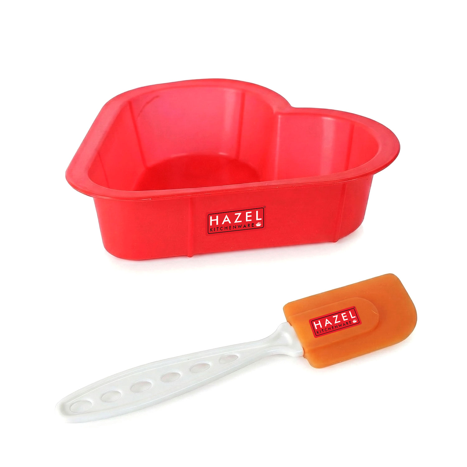 HAZEL Small Silicon Red Heart Shape Cake Mould for Half Kg with Orange Spatula
