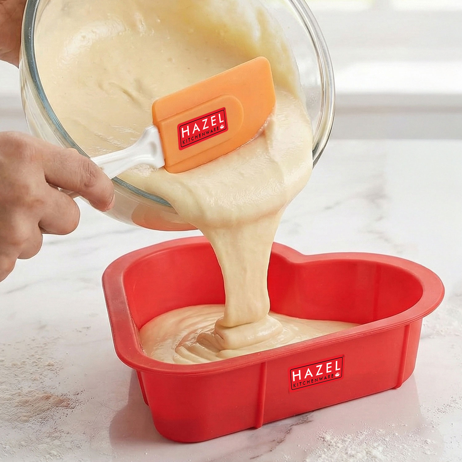 HAZEL Small Silicon Red Heart Shape Cake Mould for Half Kg with Orange Spatula