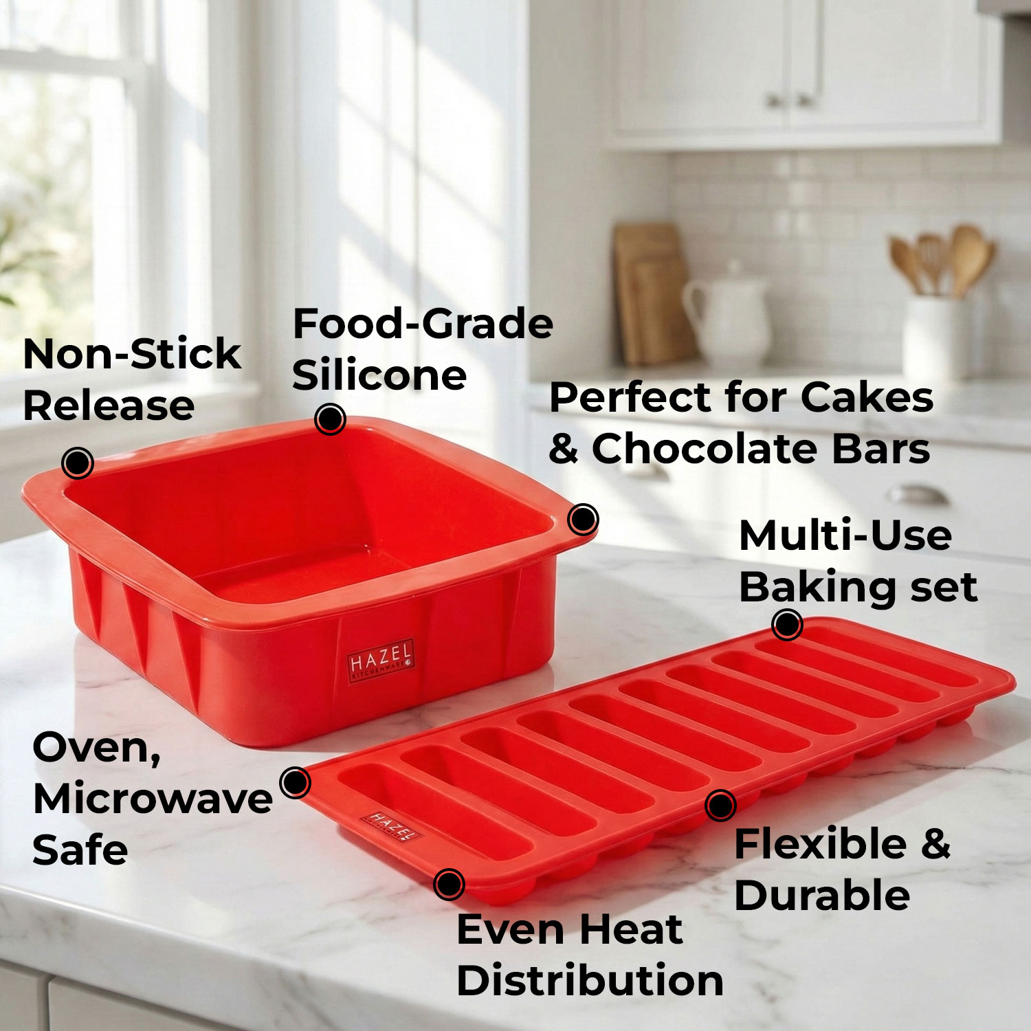 HAZEL Small Silicon Red Square Shape Cake Mould for Half kg with 10 Cavity Chocolate Bar Ice Cube