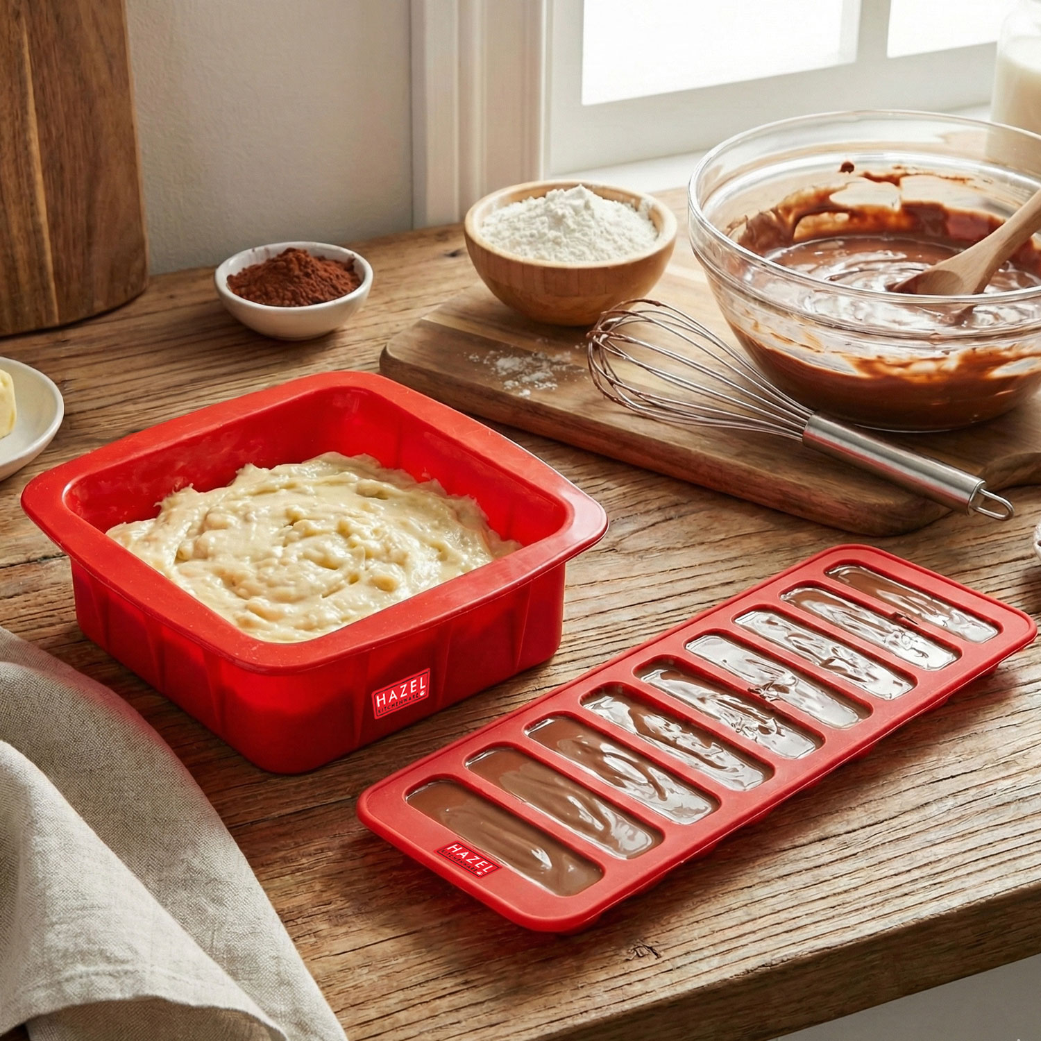 HAZEL Small Silicon Red Square Shape Cake Mould for Half kg with 10 Cavity Chocolate Bar Ice Cube