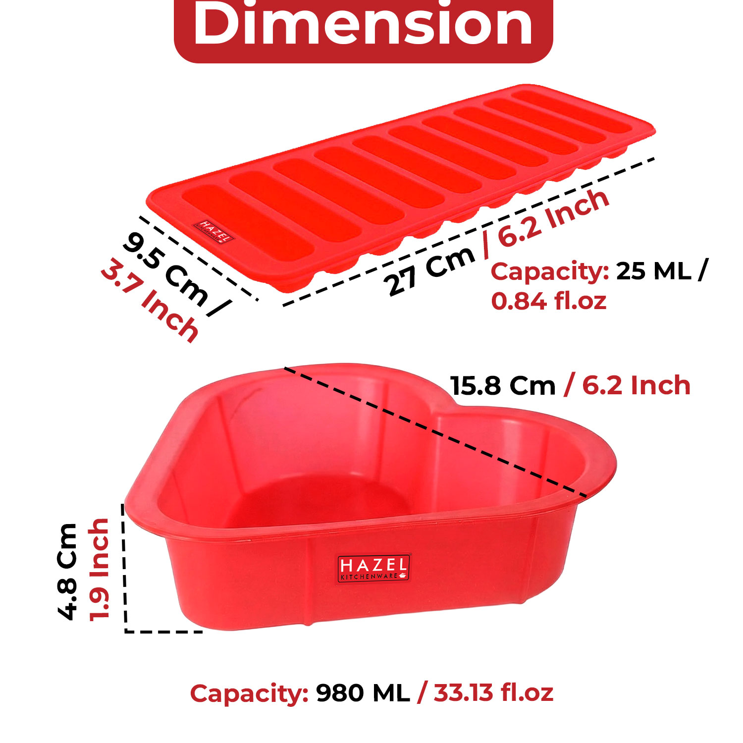 HAZEL Small Silicon Red Heart Shape Cake Mould for Half Kg with 10 Cavity Chocolate Bar Ice Cube