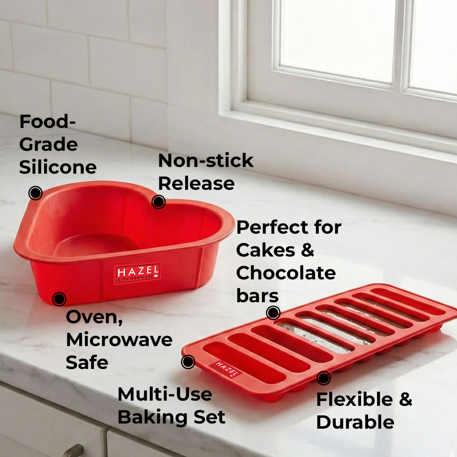 HAZEL Small Silicon Red Heart Shape Cake Mould for Half Kg with 10 Cavity Chocolate Bar Ice Cube