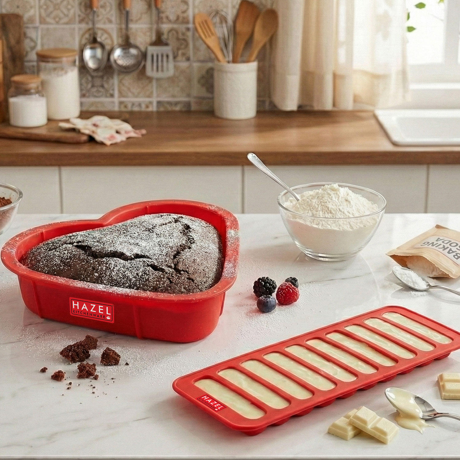 HAZEL Small Silicon Red Heart Shape Cake Mould for Half Kg with 10 Cavity Chocolate Bar Ice Cube
