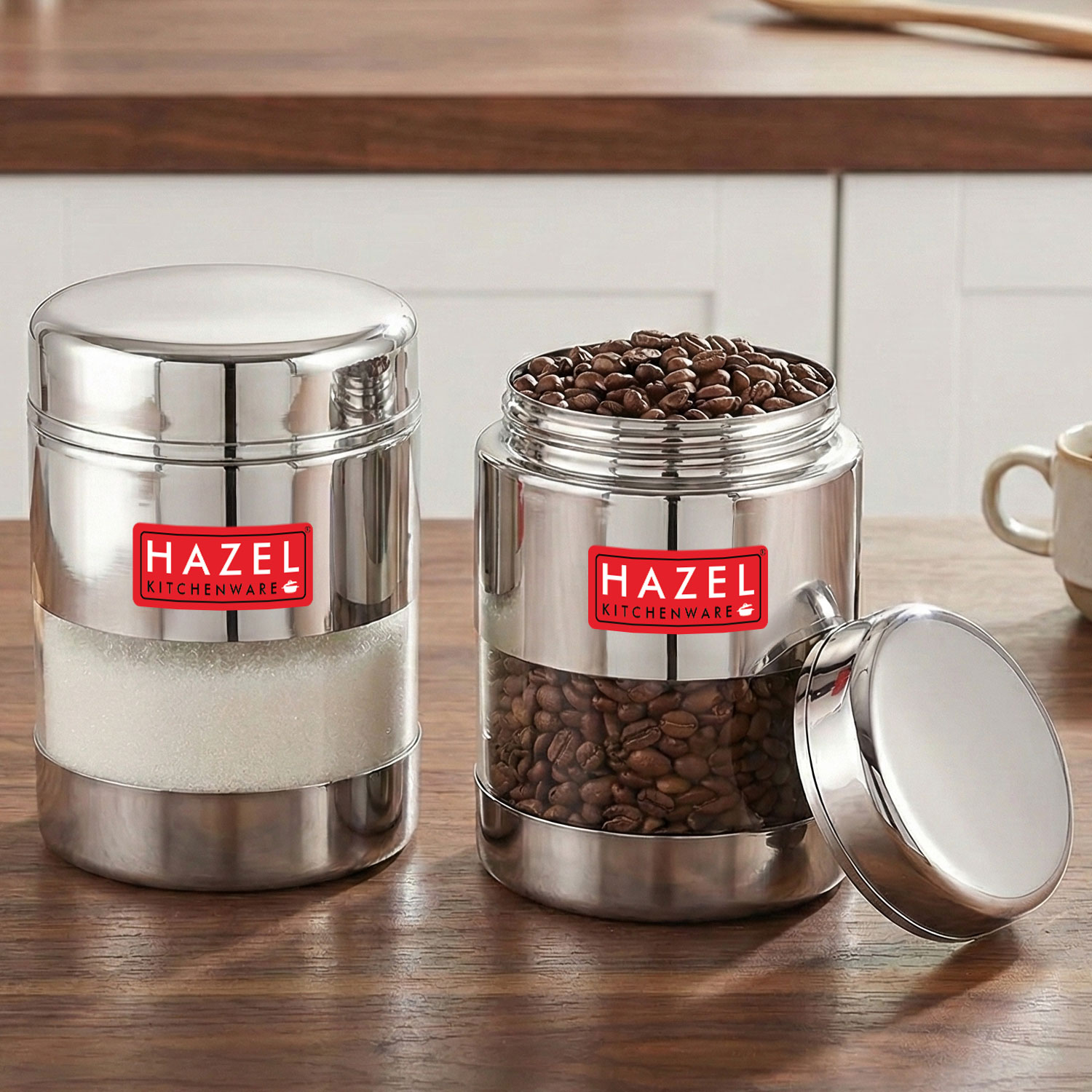 HAZEL Stainless Steel Mukhwas Container | See Through Small Containers for Kitchen Storage Set | Transparent Airtight Jars Set of 2 Pc, 170 ML