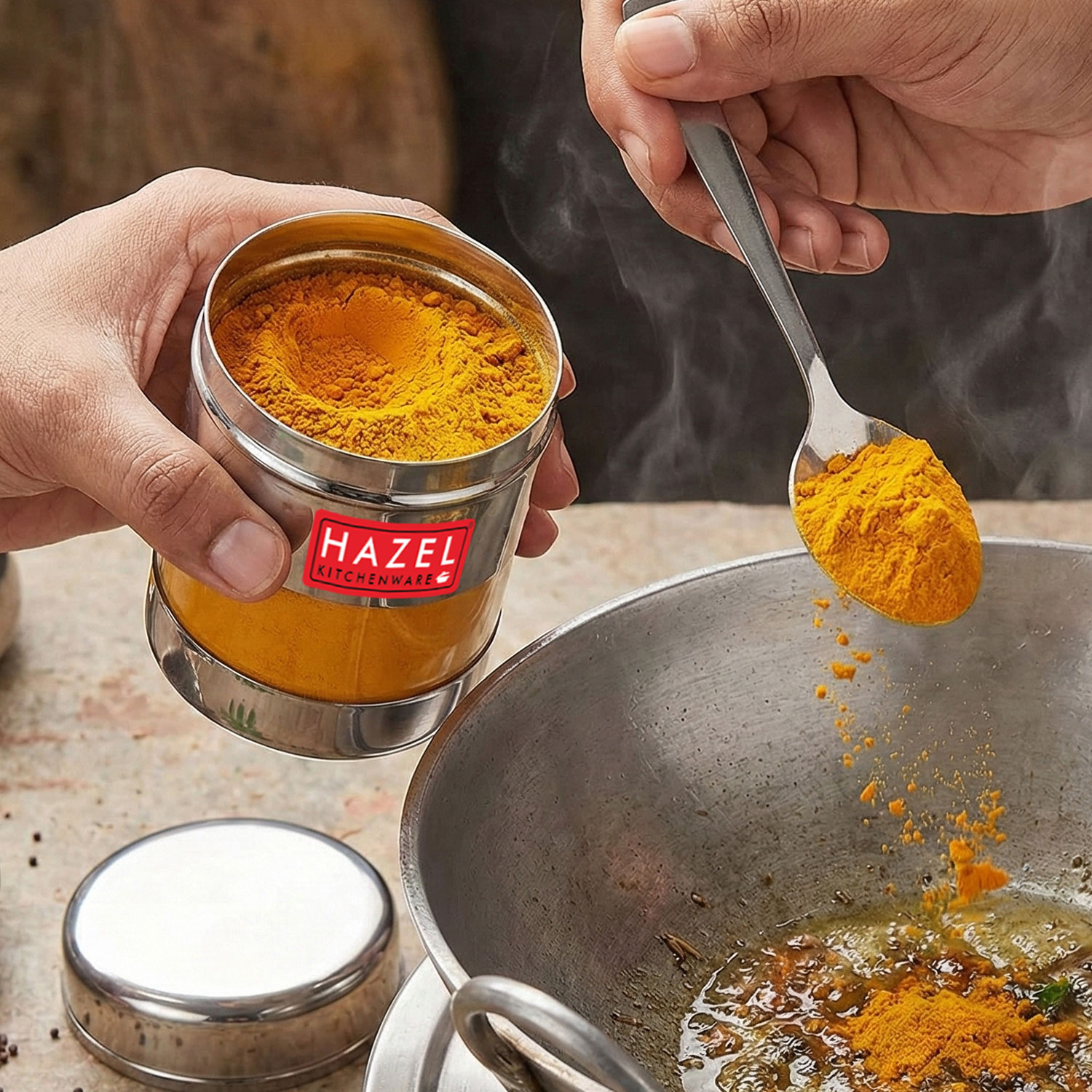 HAZEL Stainless Steel Mukhwas Container | See Through Small Container for Kitchen Storage Set | Transparent Airtight Jar For Modular Kitchen, 170 ML