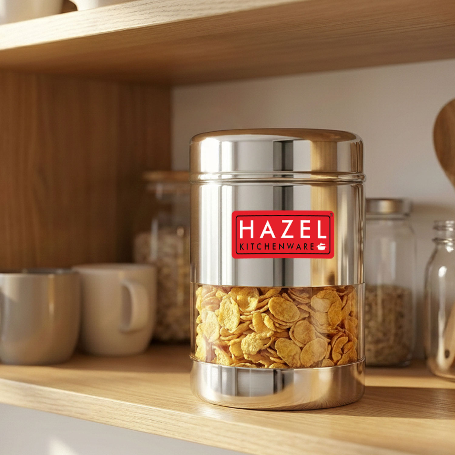 HAZEL Stainless Steel Mukhwas Container | See Through Small Container for Kitchen Storage Set | Transparent Airtight Jar For Modular Kitchen, 170 ML