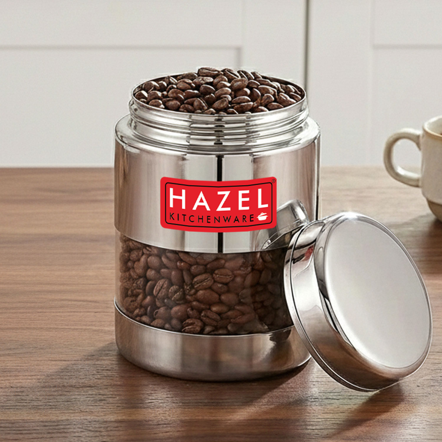 HAZEL Stainless Steel Mukhwas Container | See Through Small Container for Kitchen Storage Set | Transparent Airtight Jar For Modular Kitchen, 300 ML
