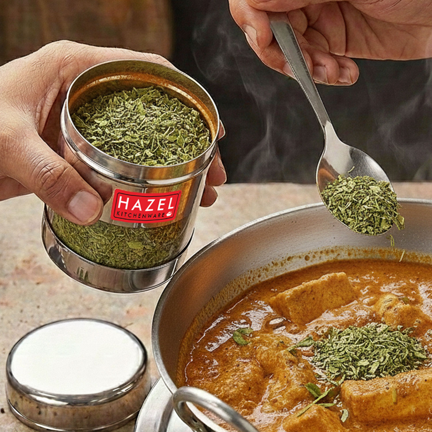 HAZEL Stainless Steel Mukhwas Container | See Through Small Container for Kitchen Storage Set | Transparent Airtight Jar For Modular Kitchen, 300 ML