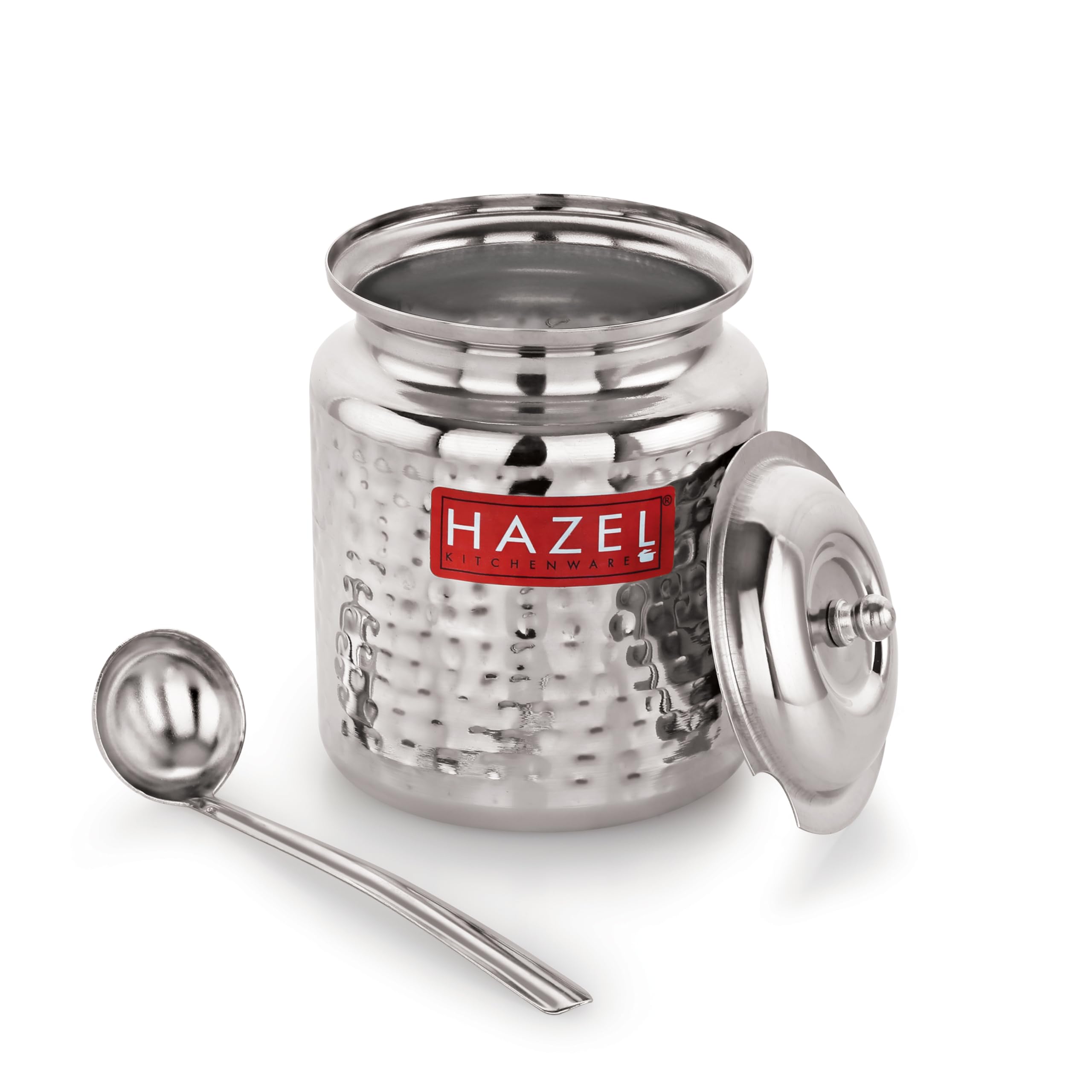 HAZEL Stainless Steel Hammered Tone Oil & Ghee Pot Container, 400ml, Silver