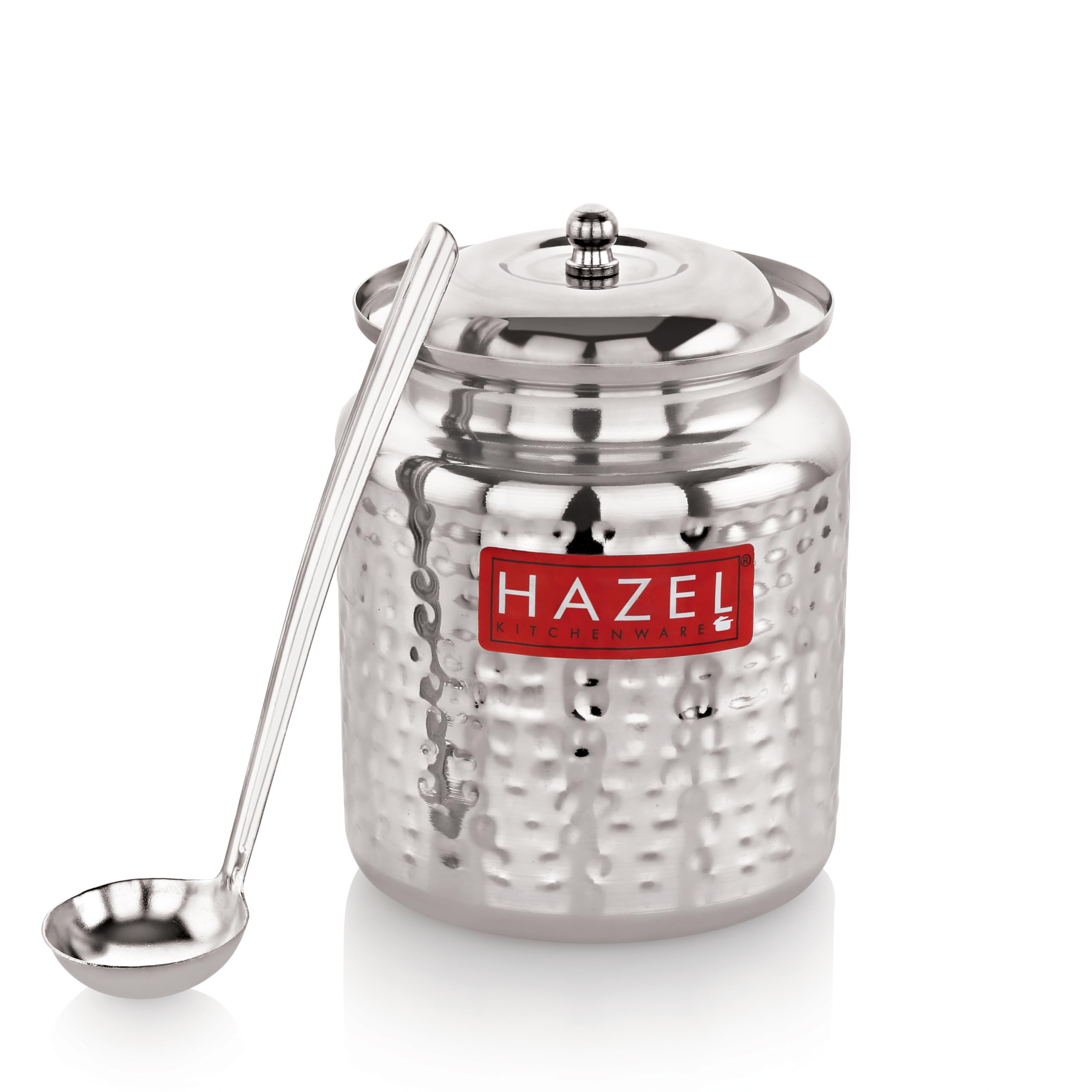 HAZEL Stainless Steel Hammered Tone Oil & Ghee Pot Container, 400ml, Silver