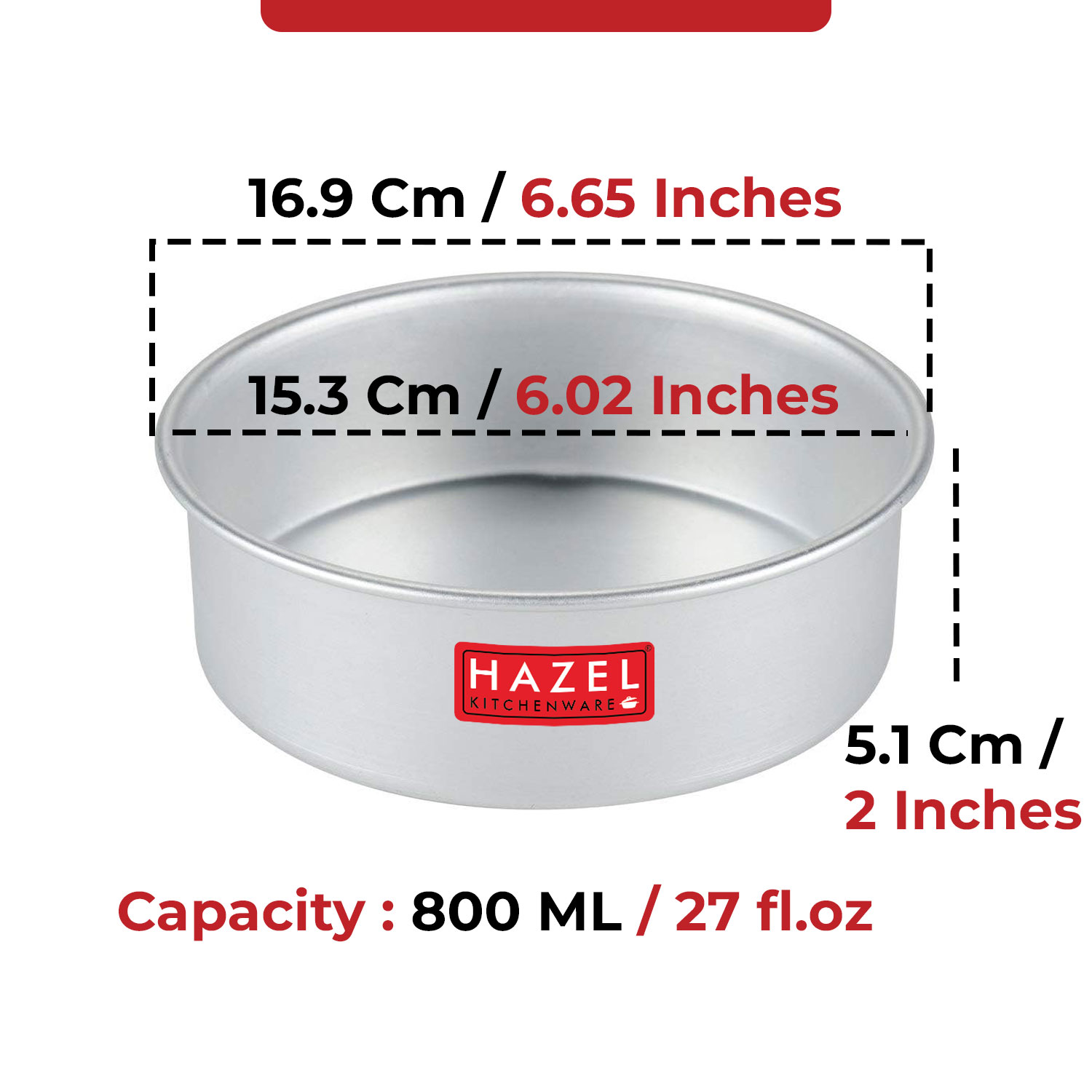 HAZEL Food Grade Aluminium Round Shape Cake Mould, 6 Inch