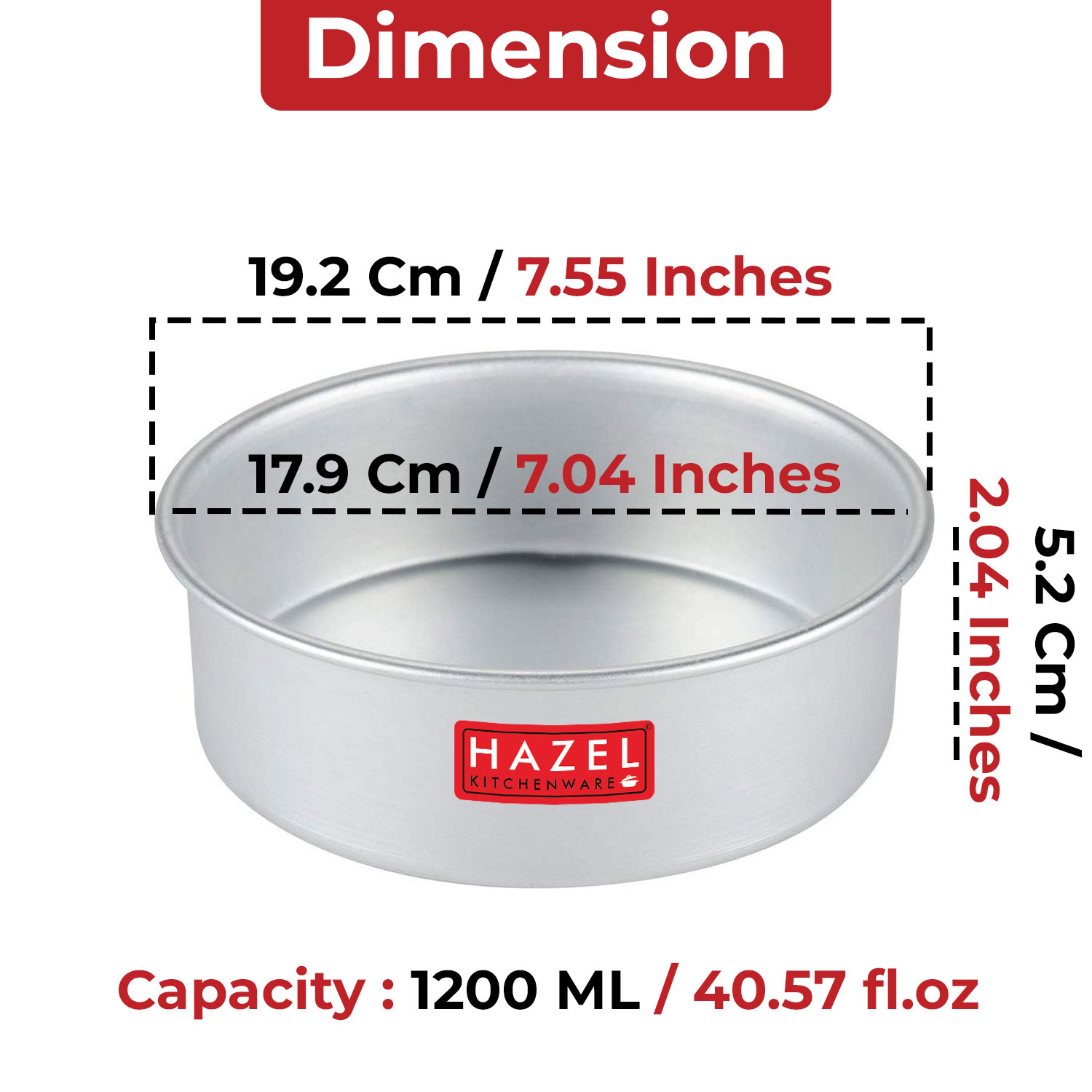 HAZEL Food Grade Aluminium Round Shape Cake Mould, 7 Inch