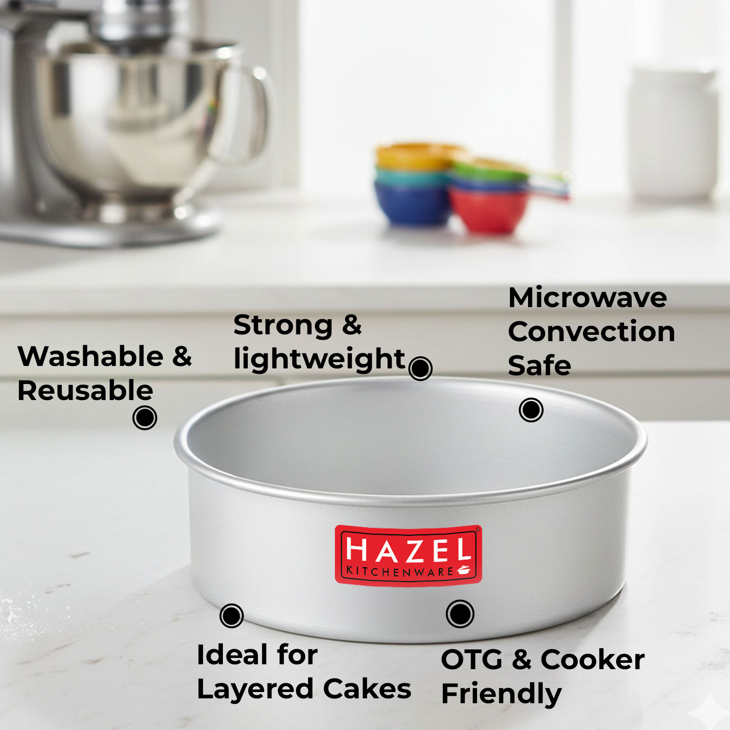 HAZEL Food Grade Aluminium Round Shape Cake Mould, 7 Inch