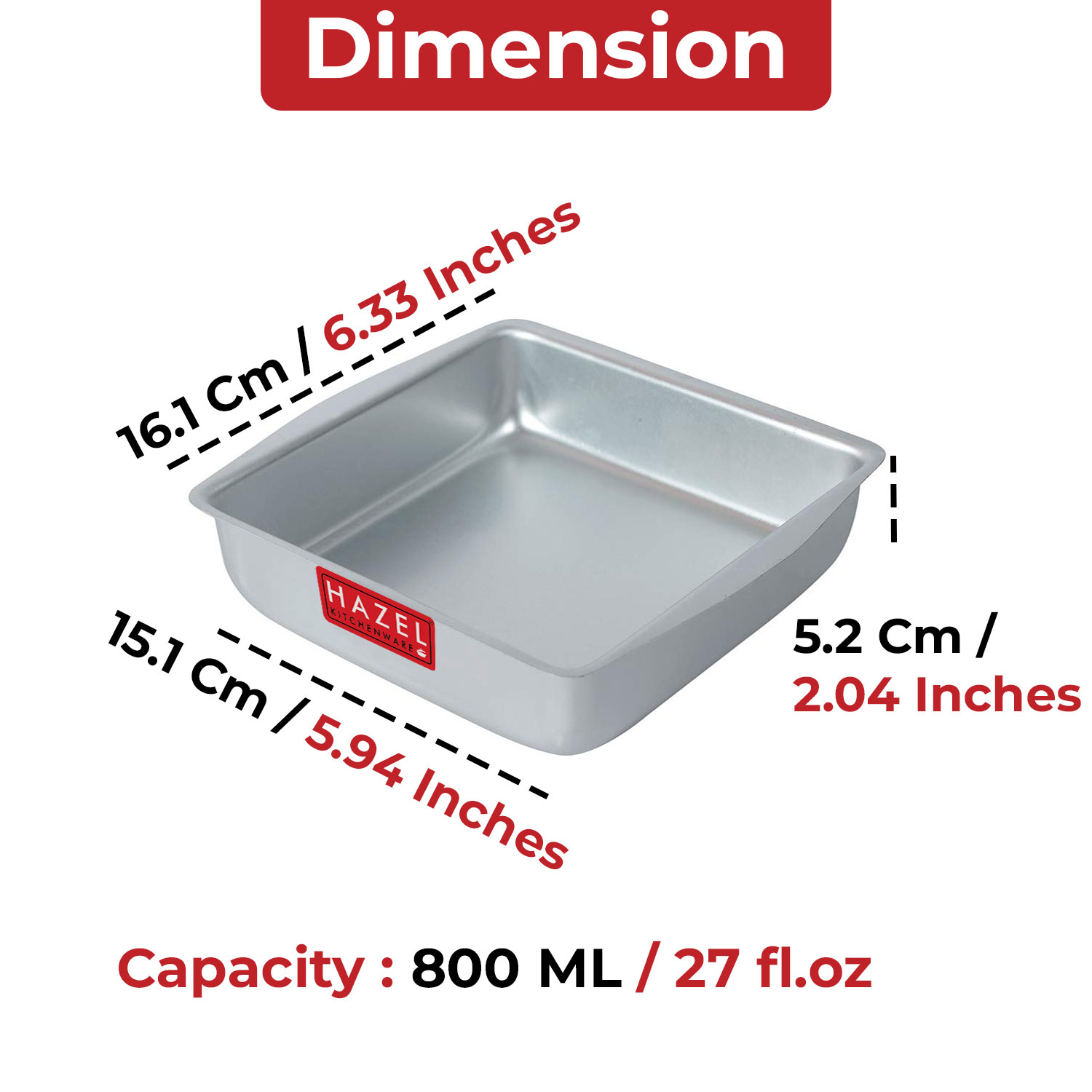 HAZEL Aluminium Square Shape Cake Mould, Silver, Small