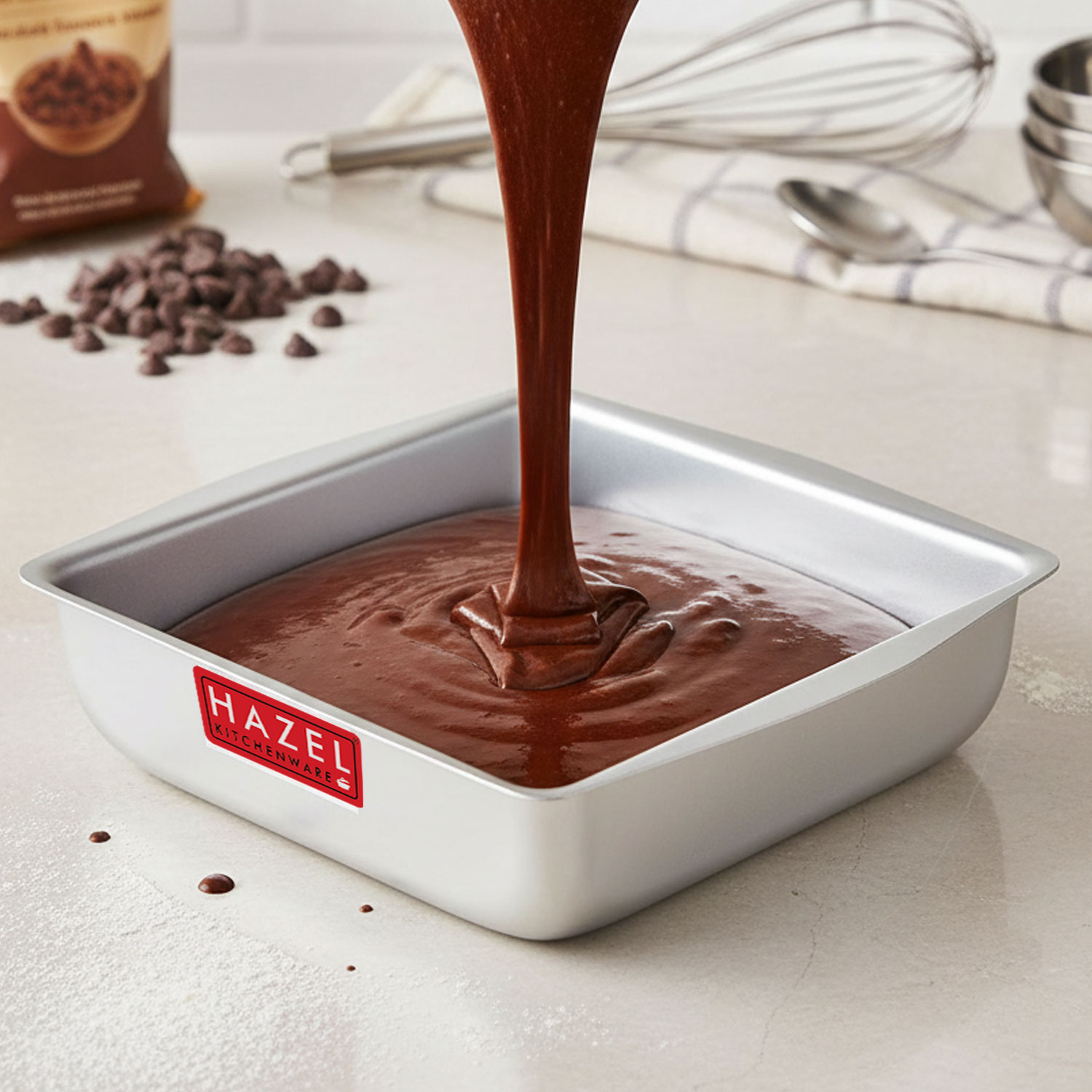 HAZEL Aluminium Square Shape Cake Mould, Silver, Large