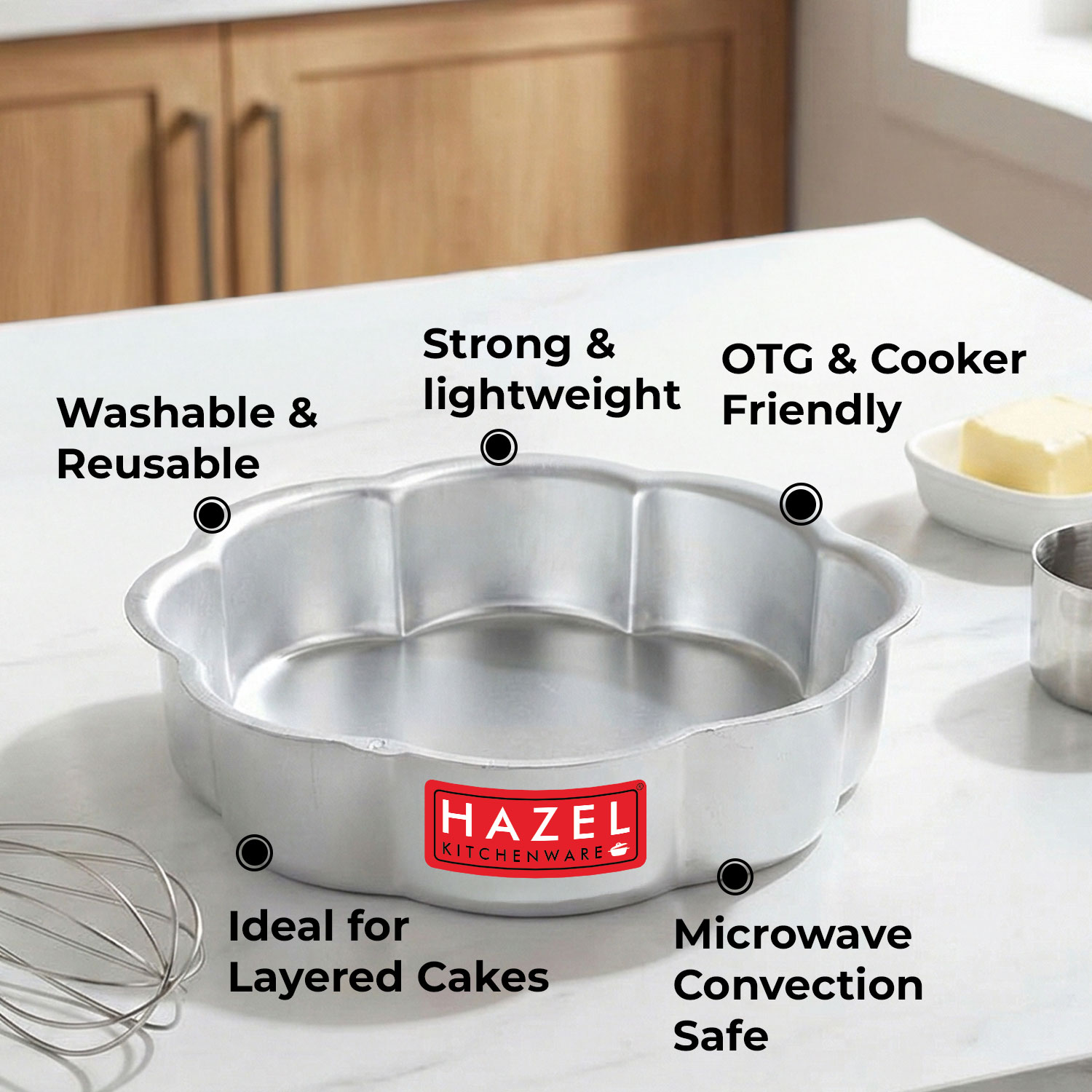 HAZEL Aluminium Flower Shape Cake Mould, Silver, 7.5 Inch