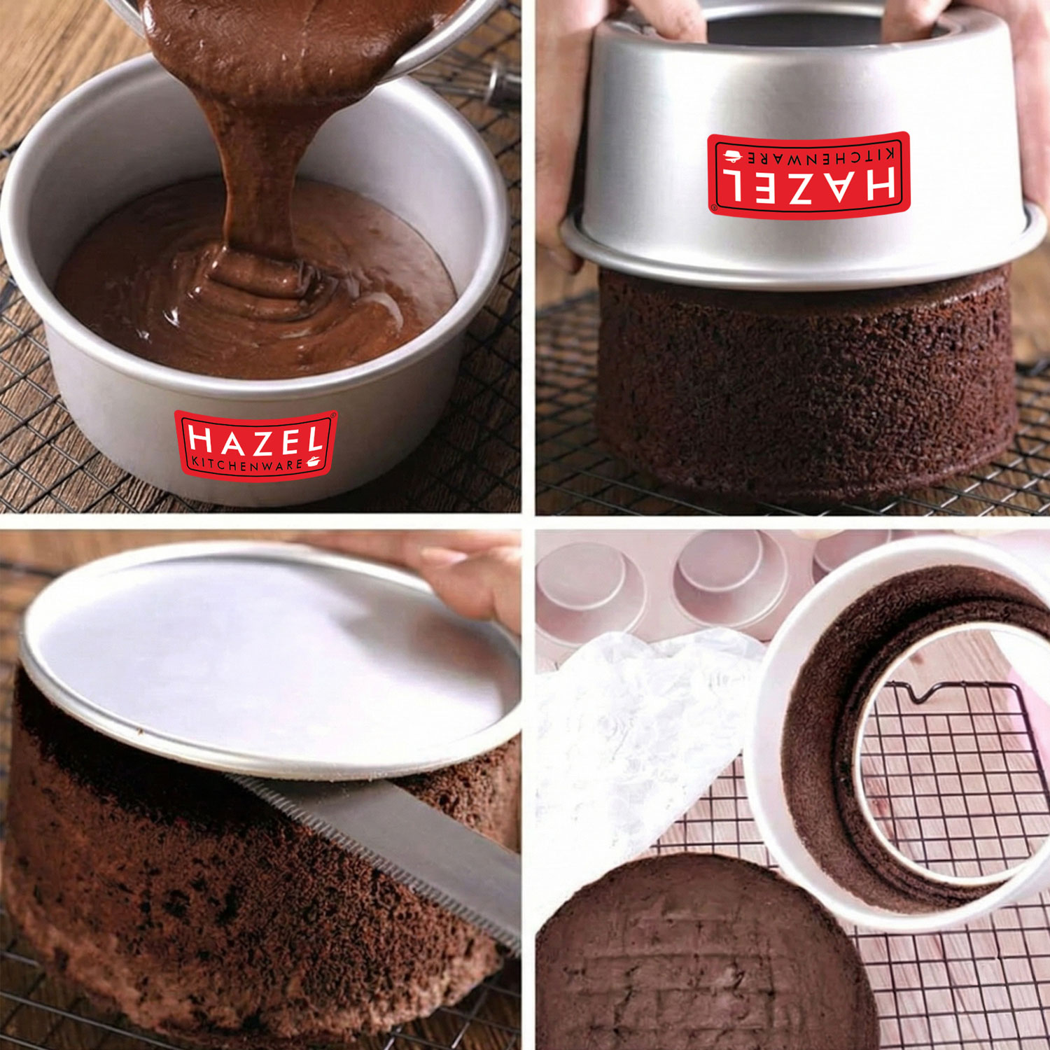 HAZEL Aluminium Detachable Cake Moulds | Removable Bottom Cake Tin | Round Cake Mould Removable Base | Baking Essentials Tools For OTG Microwave, Medium
