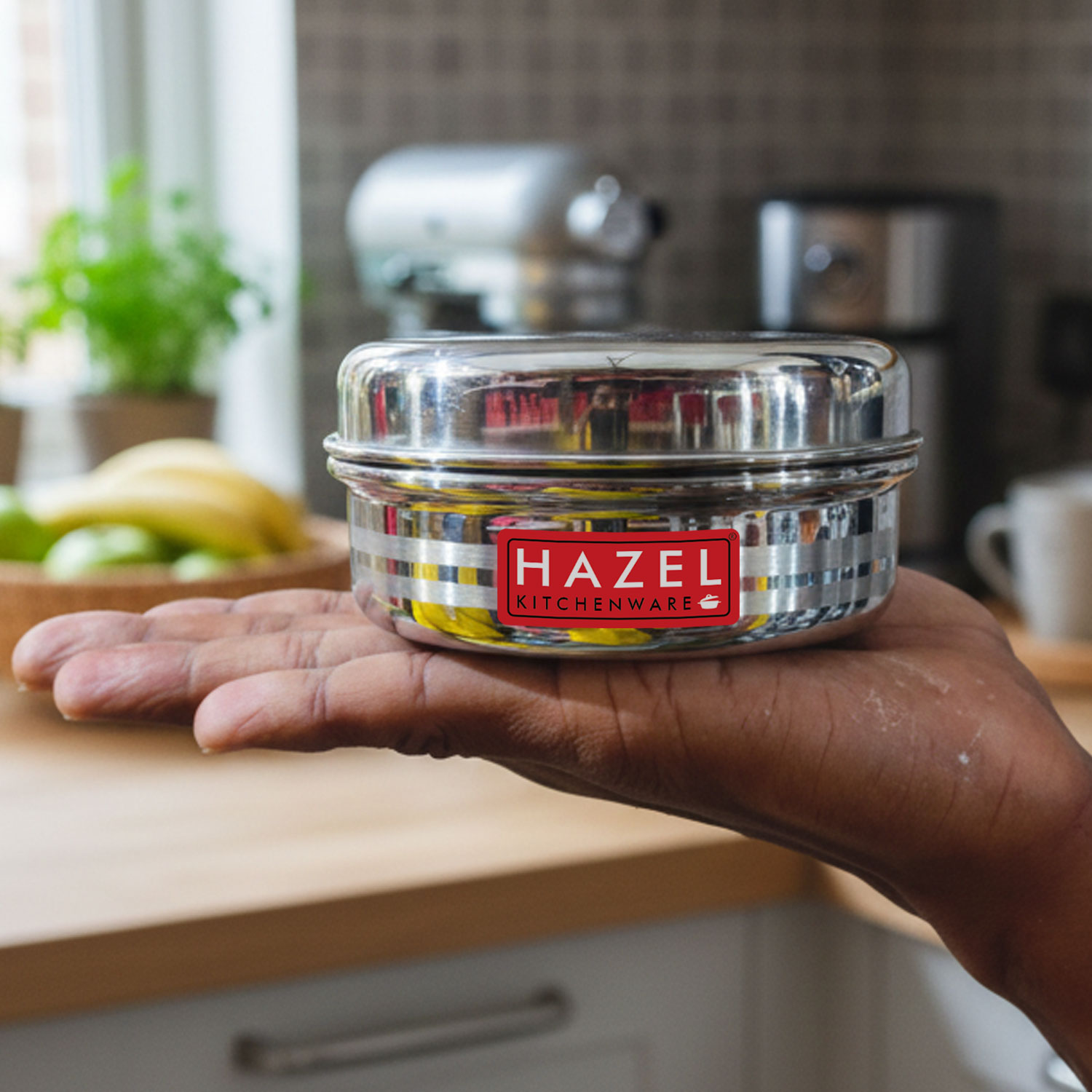 HAZEL Small Container For Spices | Round Stainless Steel Container | Masala Container For Kitchen | Small Steel Dabba of Capacity 250 ml