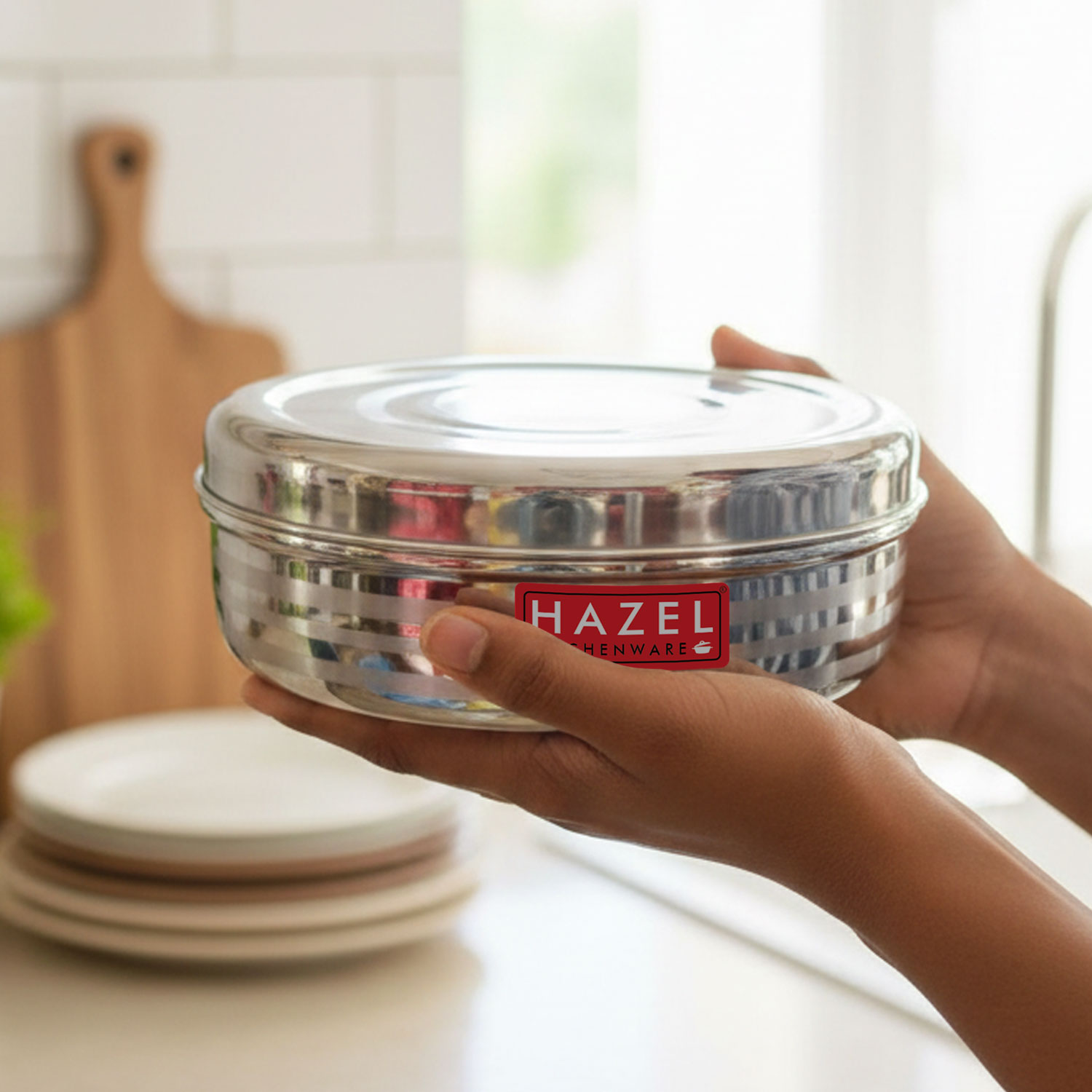 HAZEL Steel Container For Kitchen | Round Stainless Steel Big Container | Steel Storage Containers For Kitchen | Steel Dabba of Capacity 900 ml