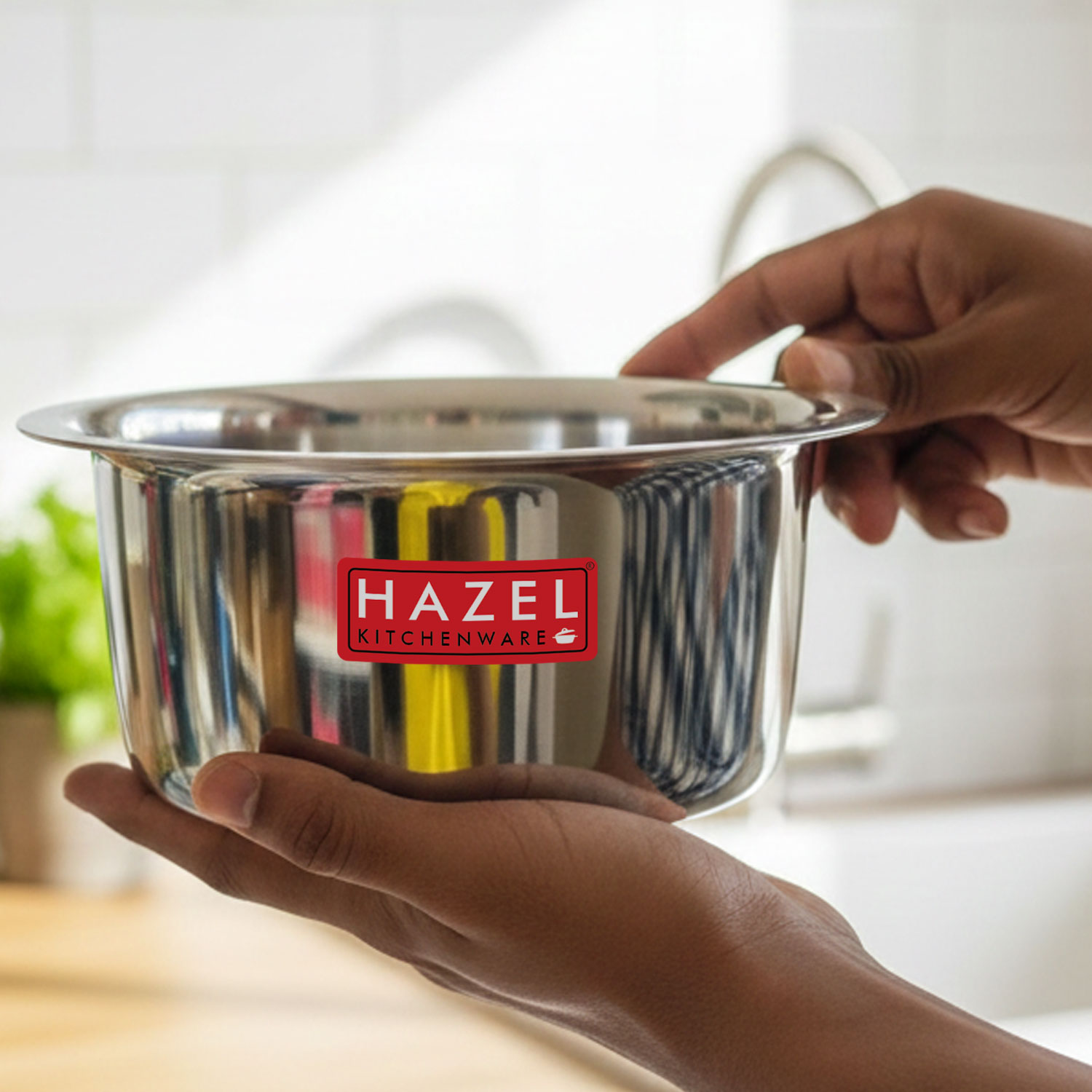 HAZEL Alfa Stainless Steel Tope Patila with Lid Premium Heavy Gauge Flat Bottom Boiling Vessels Bhagona Dekchi, 18 cm, 1.4 Litre, Silver