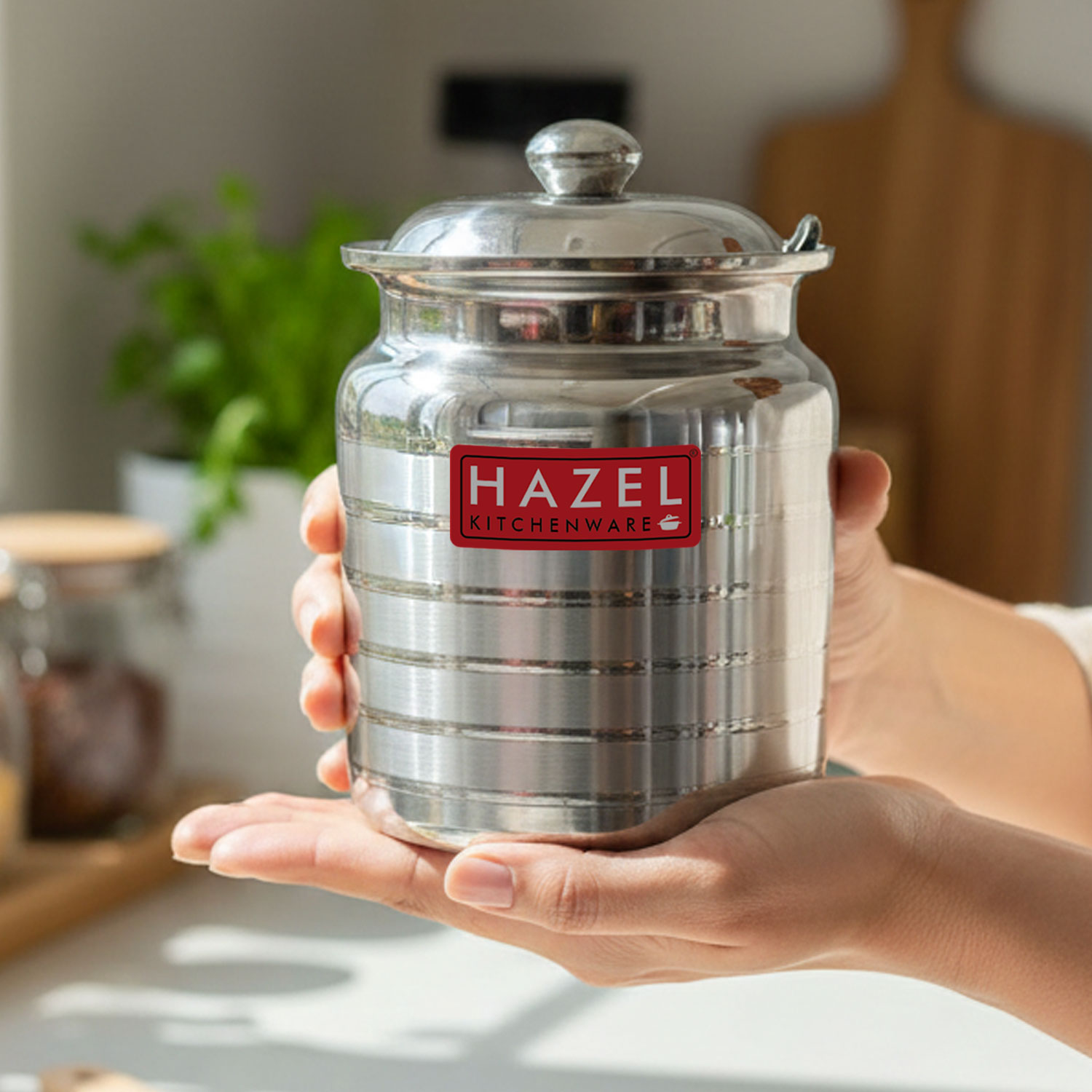 HAZEL Stainless Steel Ghee Pot with Spoon | Oil Containers for Kitchen with Lid, 850 ML