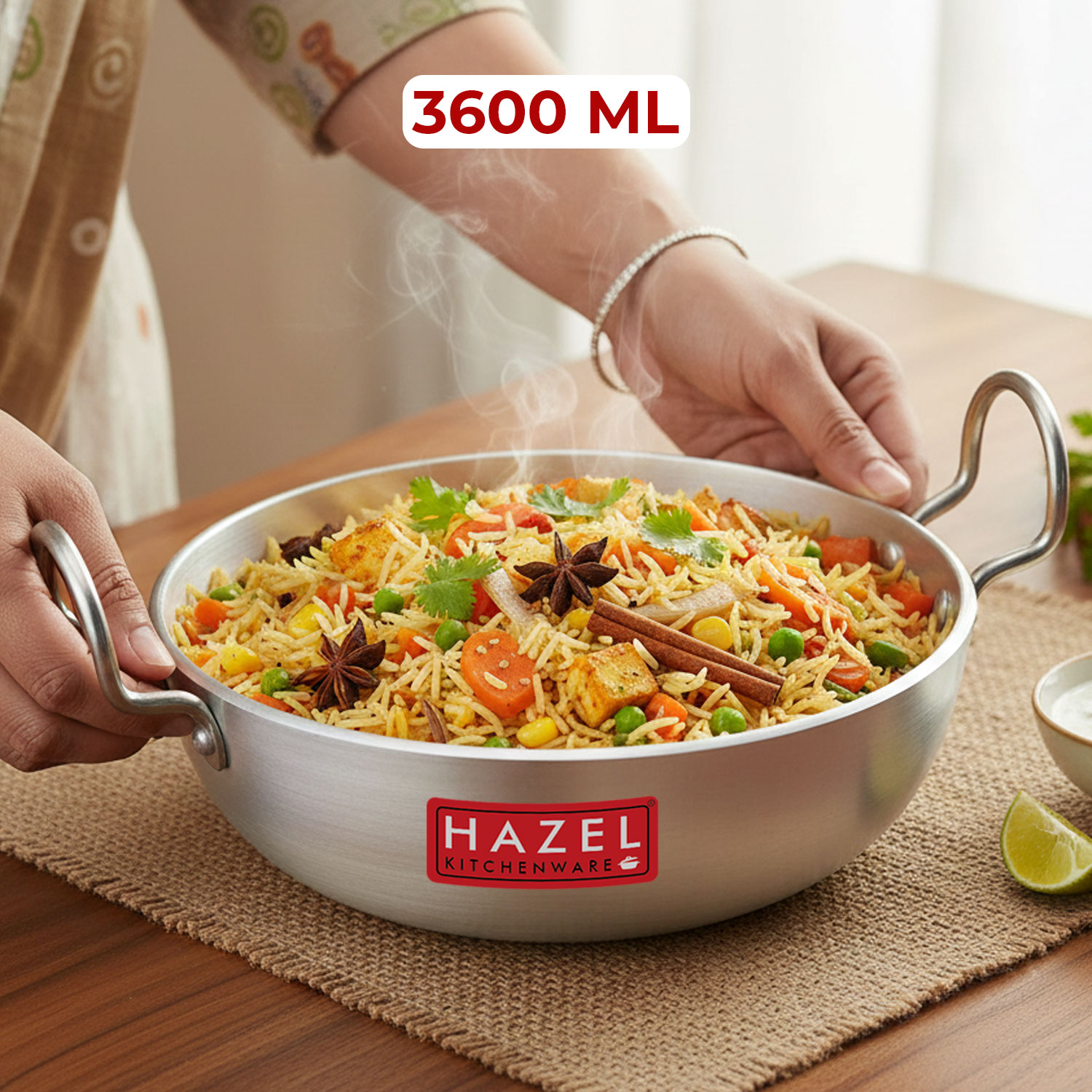 HAZEL Induction Cookware with Handle | Cooking Utensil, 3600 ml with 4 mm Thickness, Multipurpose Aluminium Induction Kadai for Deep Frying and Cooking, Silver