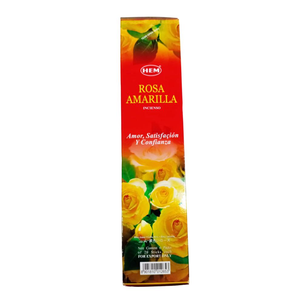 HEM Yellow Rose Agarbatti Incense Sticks | Long Lasting Floral Aroma |6 Packs (20g Each)
