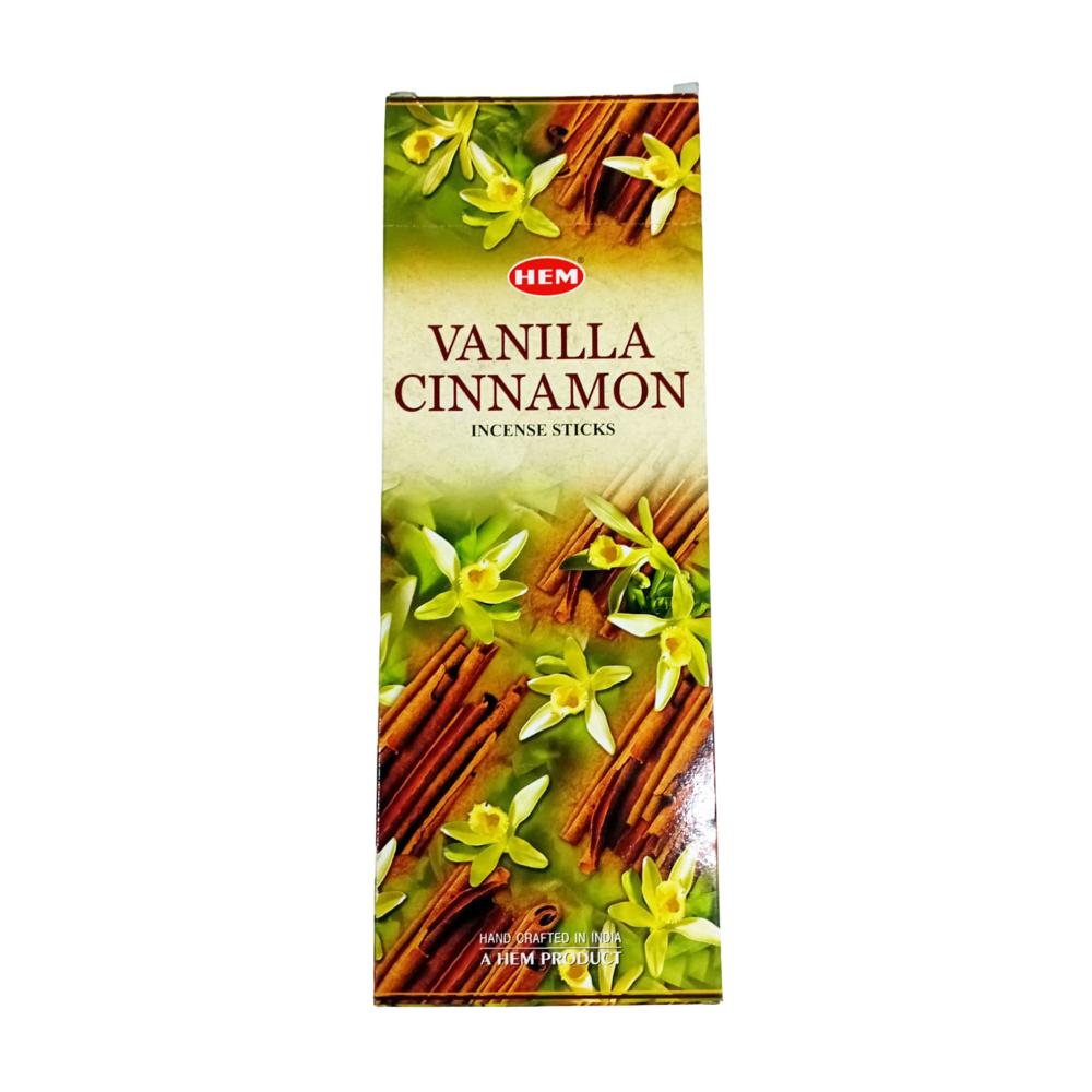 HEM Vanilla Cinnamon Agarbatti Incense Sticks | Long Lasting Sweet & Spicy Aroma | 6 Packs (20g Each)