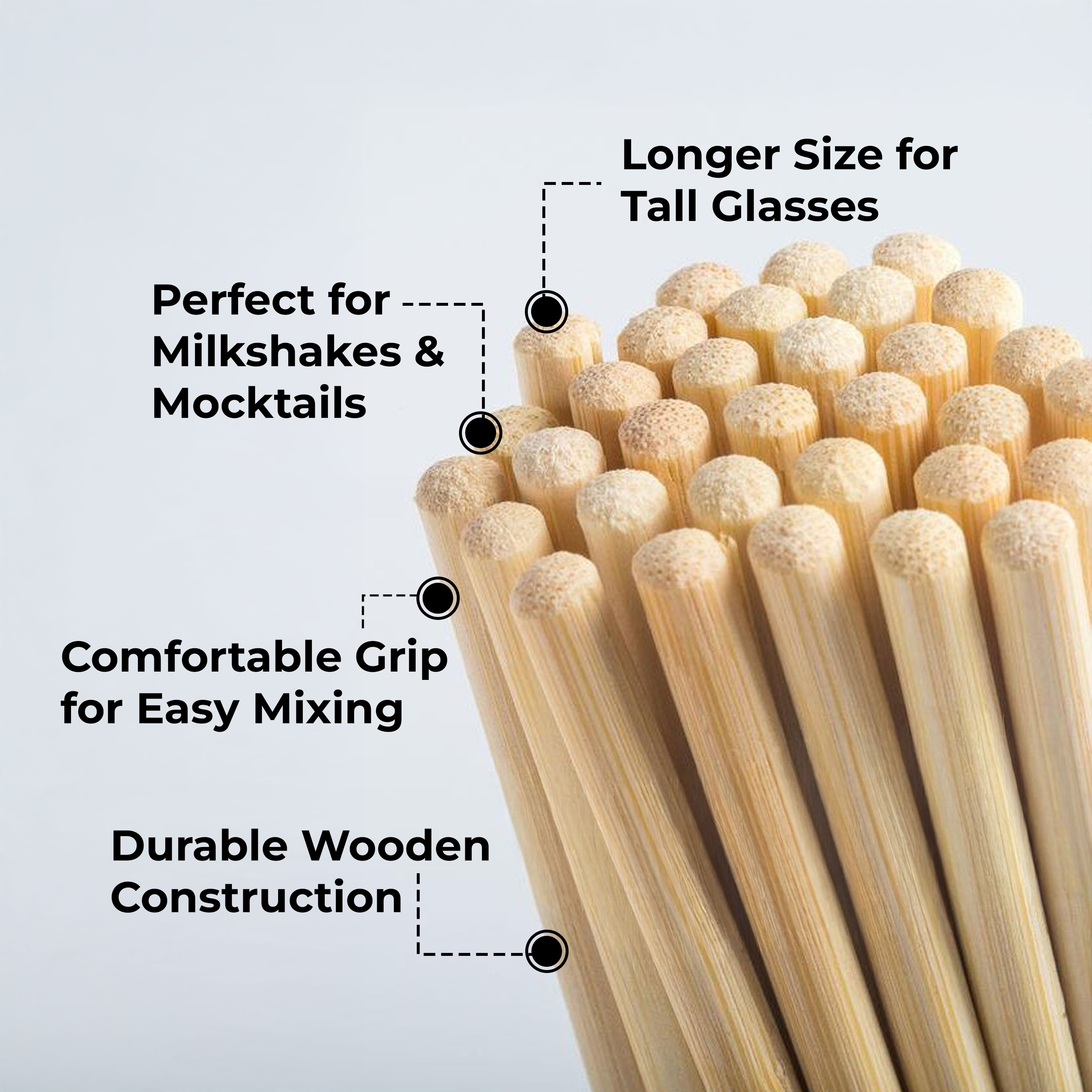 HAZEL Disposable Wooden Drink Stirrer Large | Eco-Friendly, Strong & Smooth Stirrers for Juices and Cocktails | Pack of 100