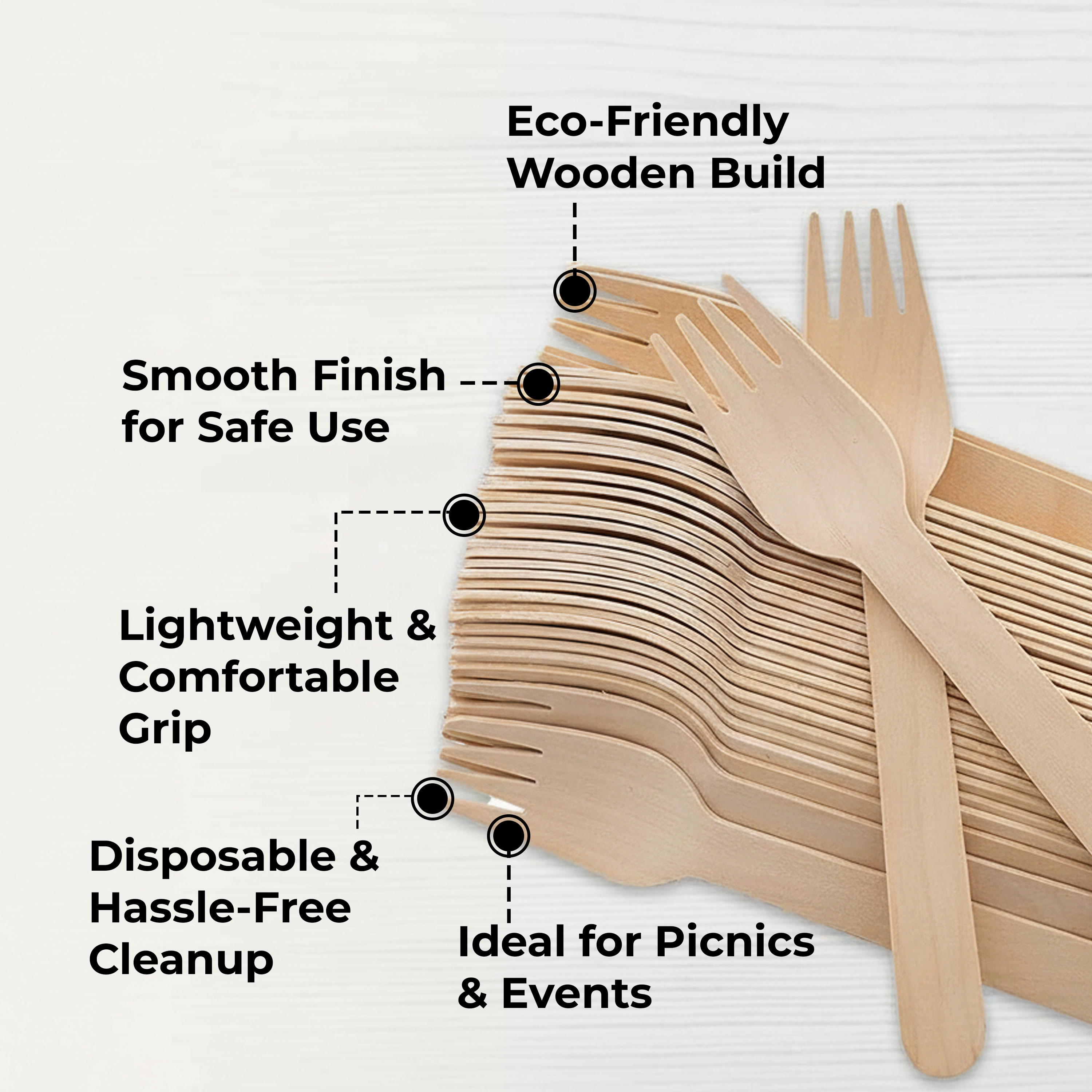 HAZEL Disposable Fork 16 cm | Durable, Lightweight & Food-Grade Wooden Forks for Everyday Use | Pack of 50