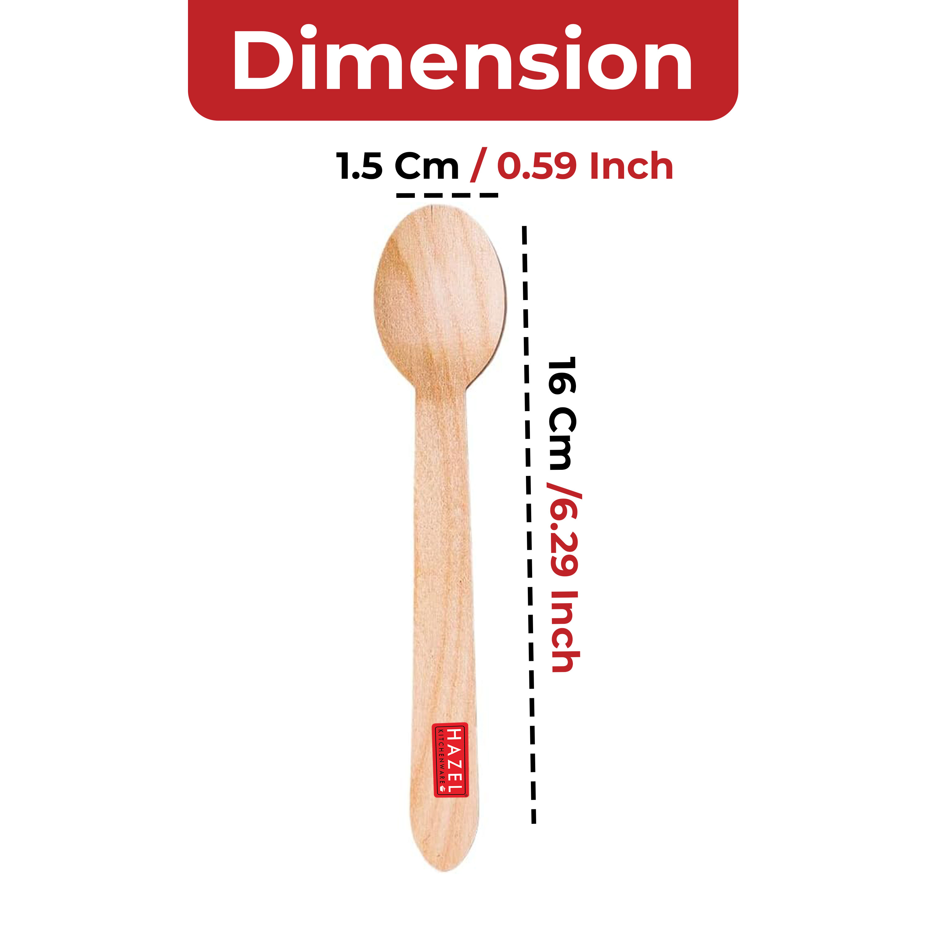 HAZEL Disposable Wooden Spoon 16 cm | Eco-Friendly, Biodegradable & Sturdy Cutlery for Parties & Events | Pack of 50