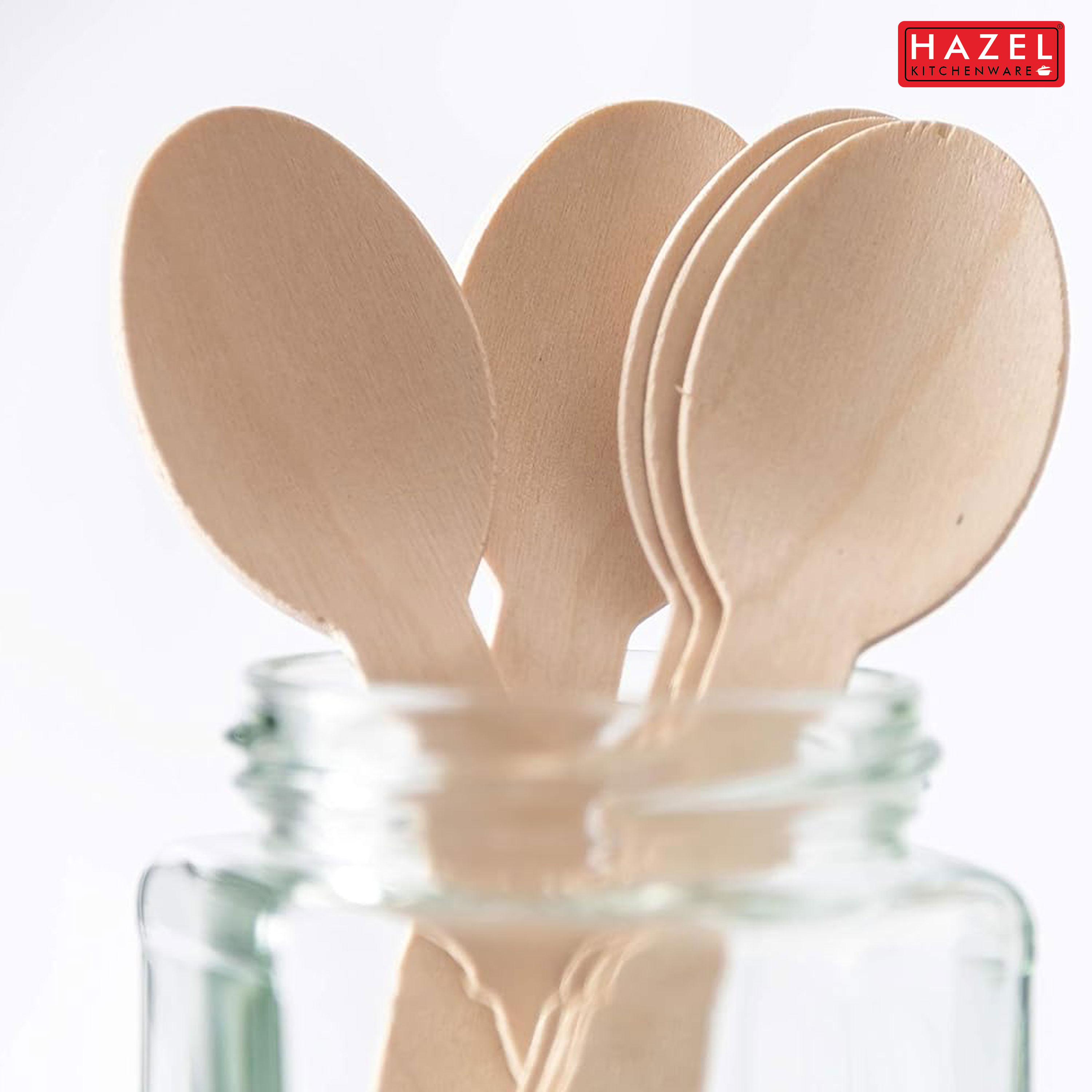 HAZEL Disposable Wooden Spoon 16 cm | Eco-Friendly, Biodegradable & Sturdy Cutlery for Parties & Events | Pack of 50