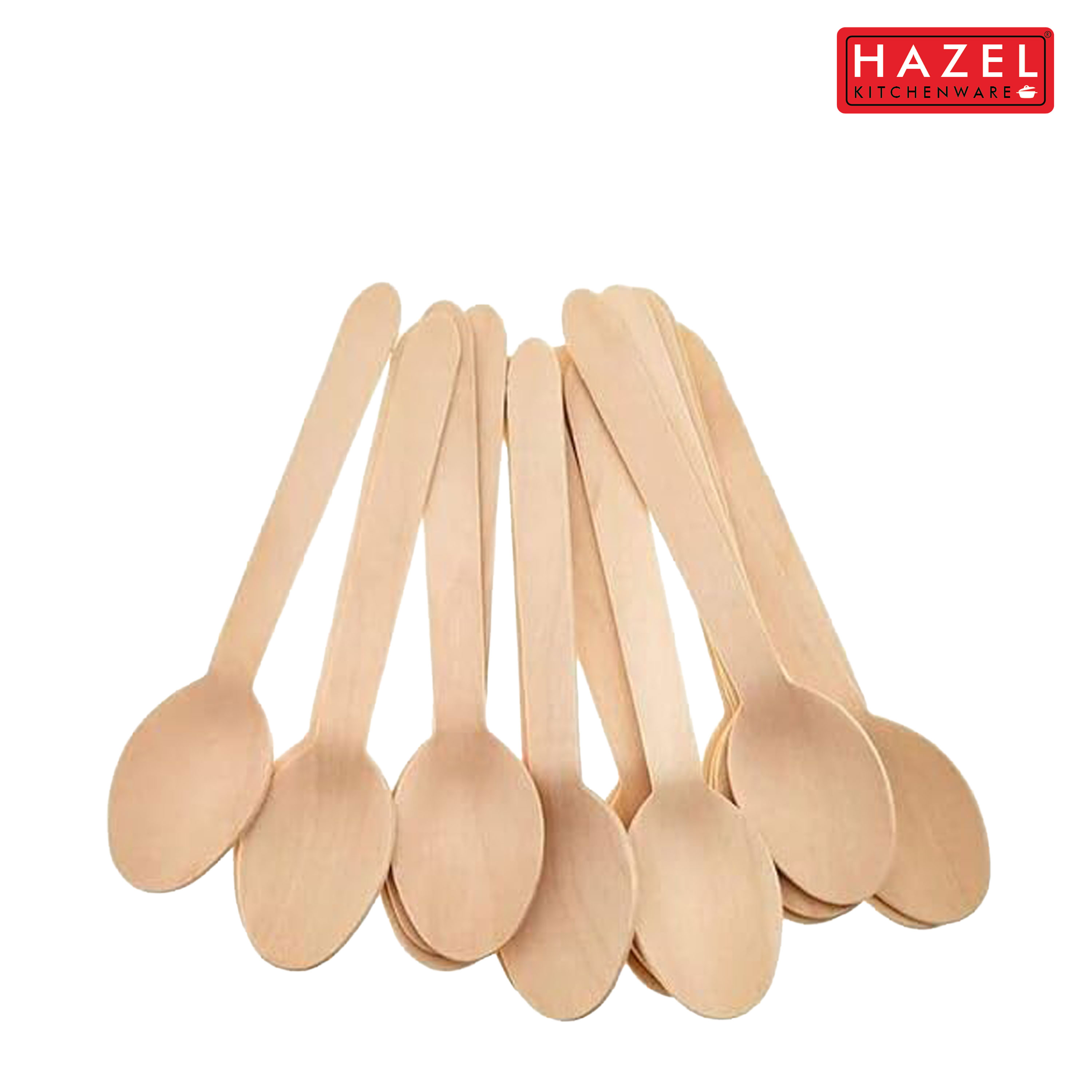 HAZEL Disposable Wooden Spoon 16 cm | Eco-Friendly, Biodegradable & Sturdy Cutlery for Parties & Events | Pack of 50