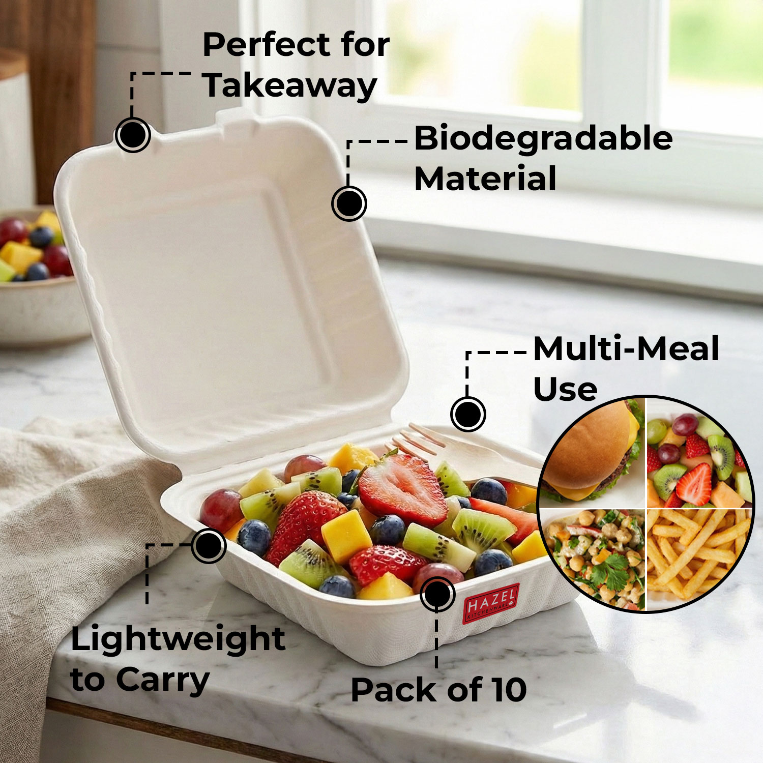 HAZEL Bento Cake Box | 100% Biodegradable Box for Mini Cakes, Lunch Cakes & Home Bakers | Pack of 10