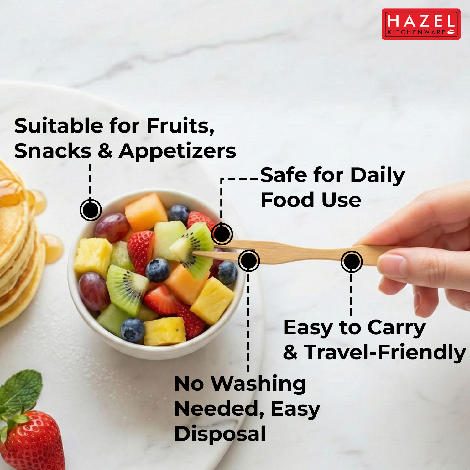 HAZEL Disposable Fruit Forks 9 cm, Mini Forks for Fruits, Desserts & Snacks, Food-Grade, Party & Catering Use, Pack of 100