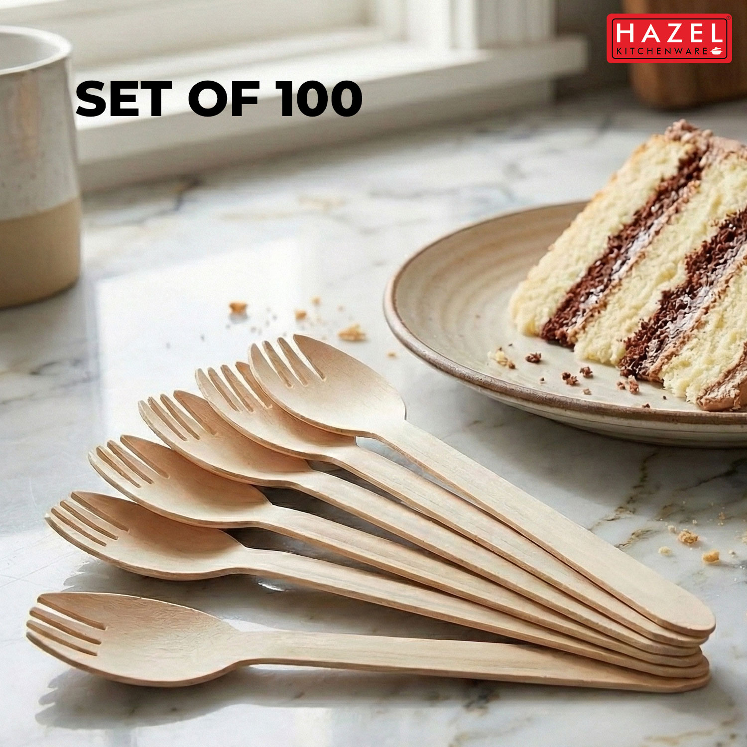 HAZEL Disposable Spork 16 cm, Spoon & Fork Combo, Food-Grade, Ideal for Rice, Noodles & Snacks, Party & Catering Use, Pack of 100