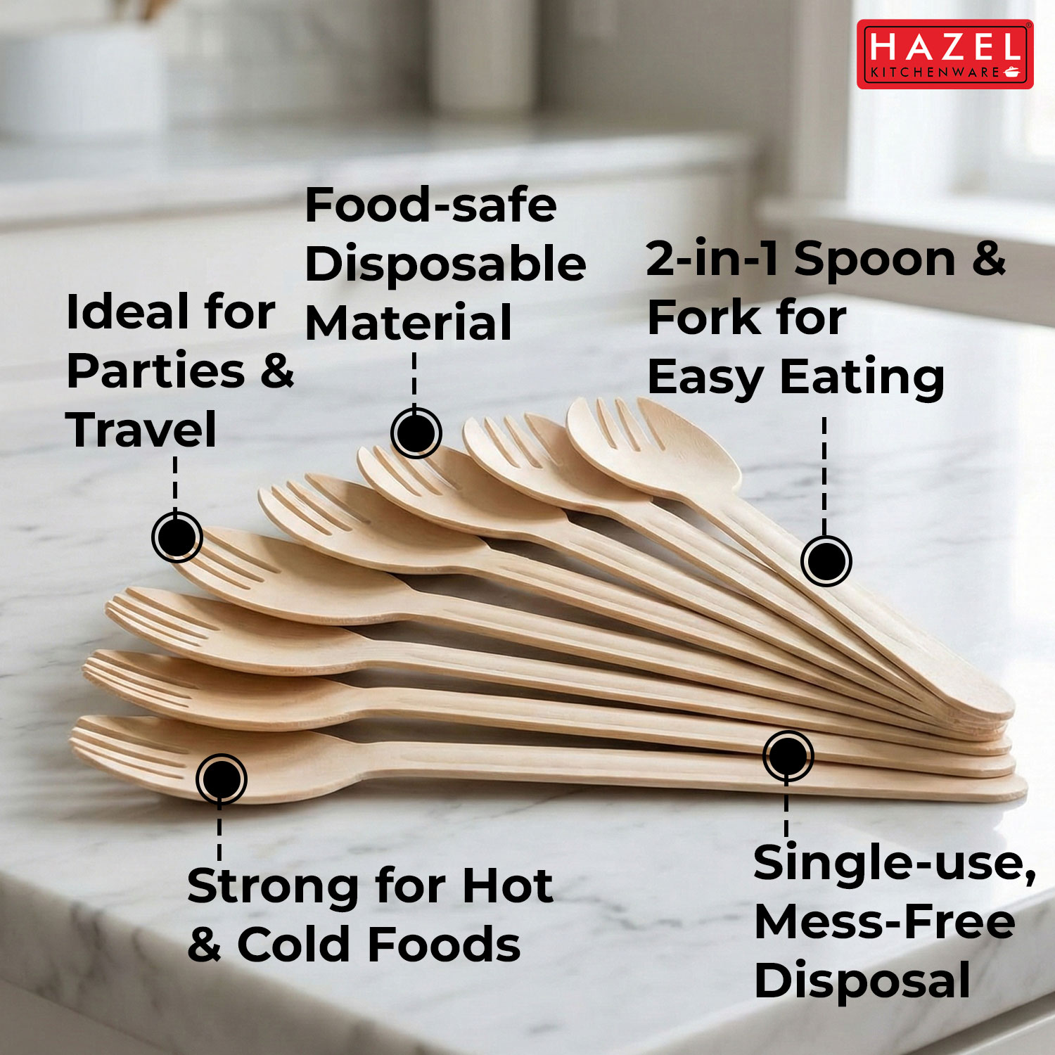 HAZEL Disposable Spork 16 cm, Spoon & Fork Combo, Food-Grade, Ideal for Rice, Noodles & Snacks, Party & Catering Use, Pack of 100