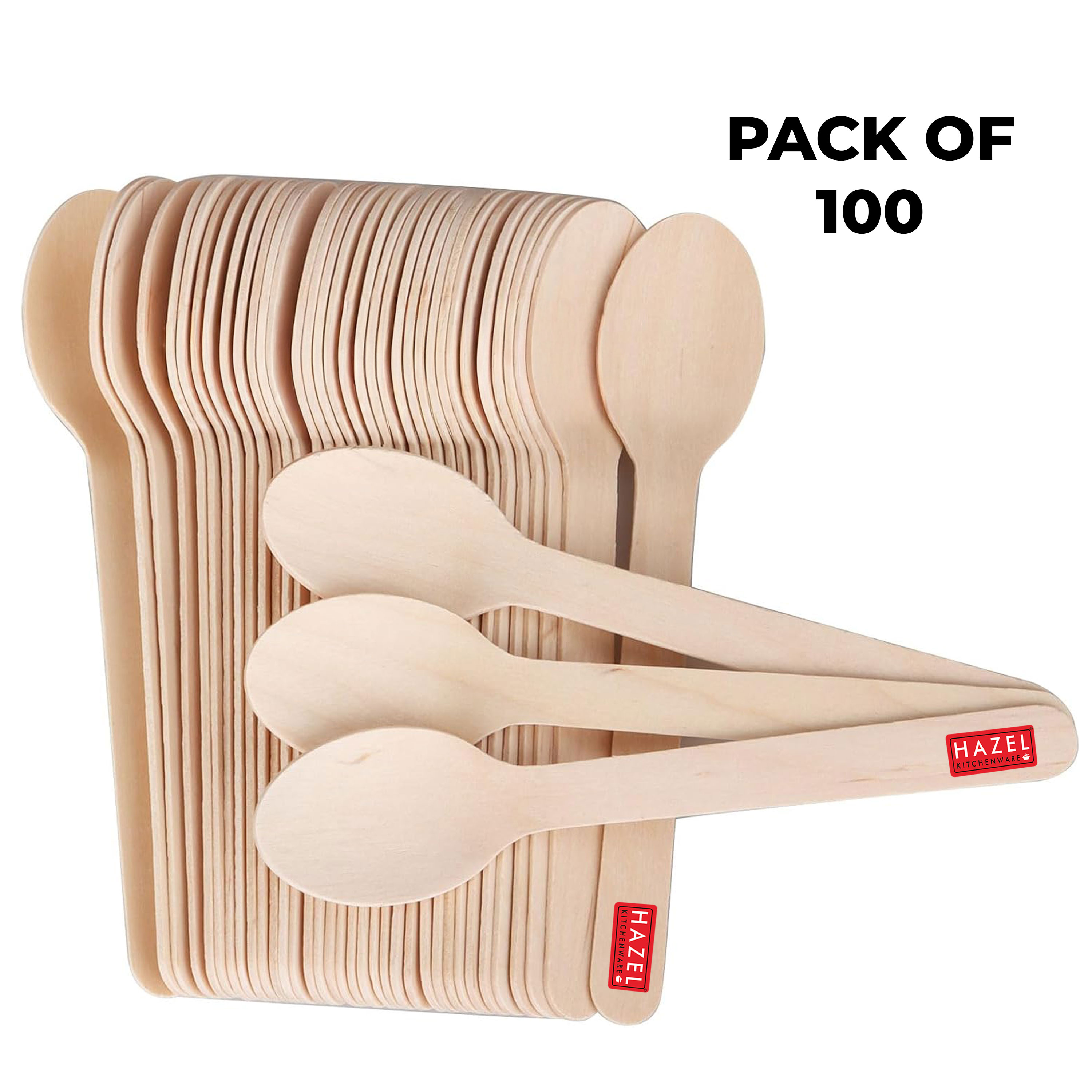 HAZEL Disposable Wooden Spoon 16 CM | Eco-Friendly, Biodegradable & Sturdy Cutlery for Parties & Events | Pack of 100