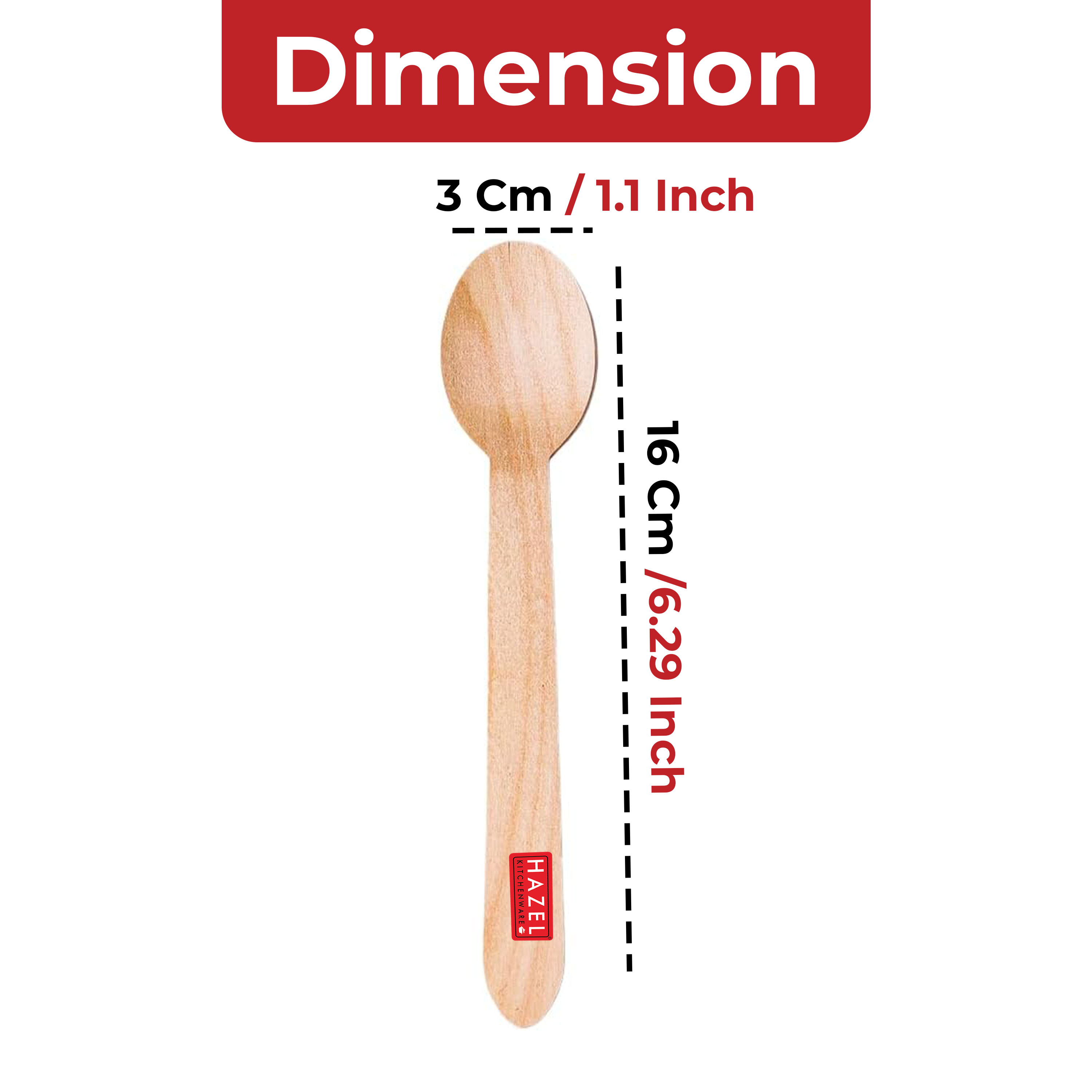 HAZEL Disposable Wooden Spoon 16 CM | Eco-Friendly, Biodegradable & Sturdy Cutlery for Parties & Events | Pack of 200