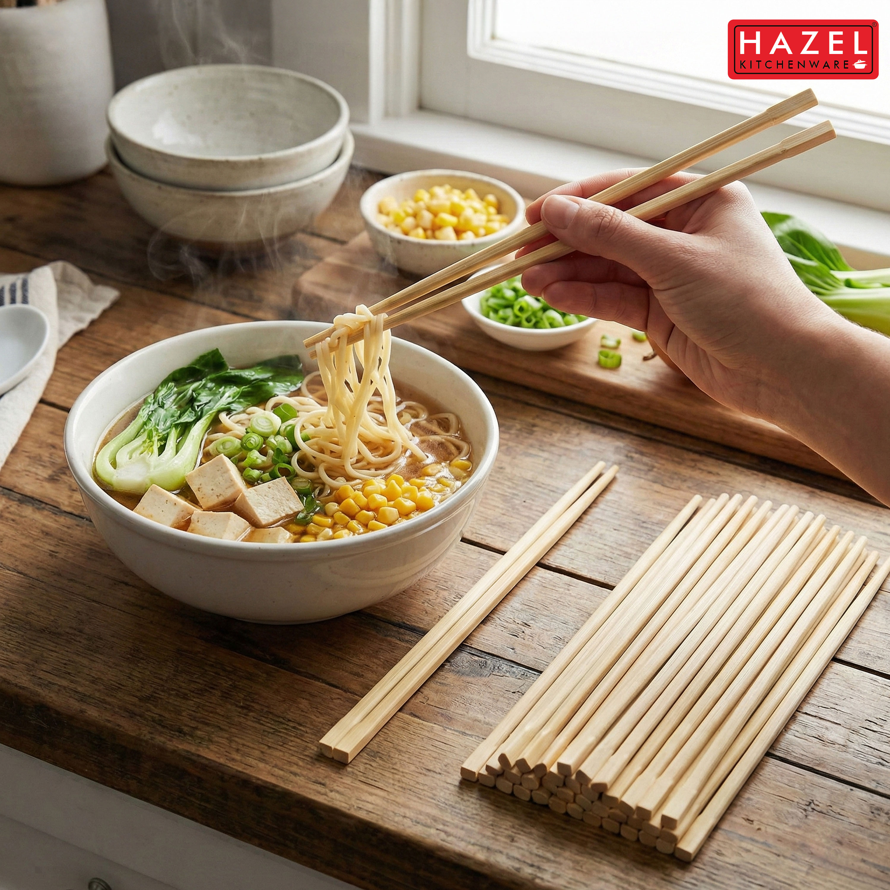 HAZEL Disposable Wooden Chopsticks 20 CM | Eco-Friendly, Smooth Finish & Easy-to-Use Chopsticks for Dining | Pack of 50 Pairs