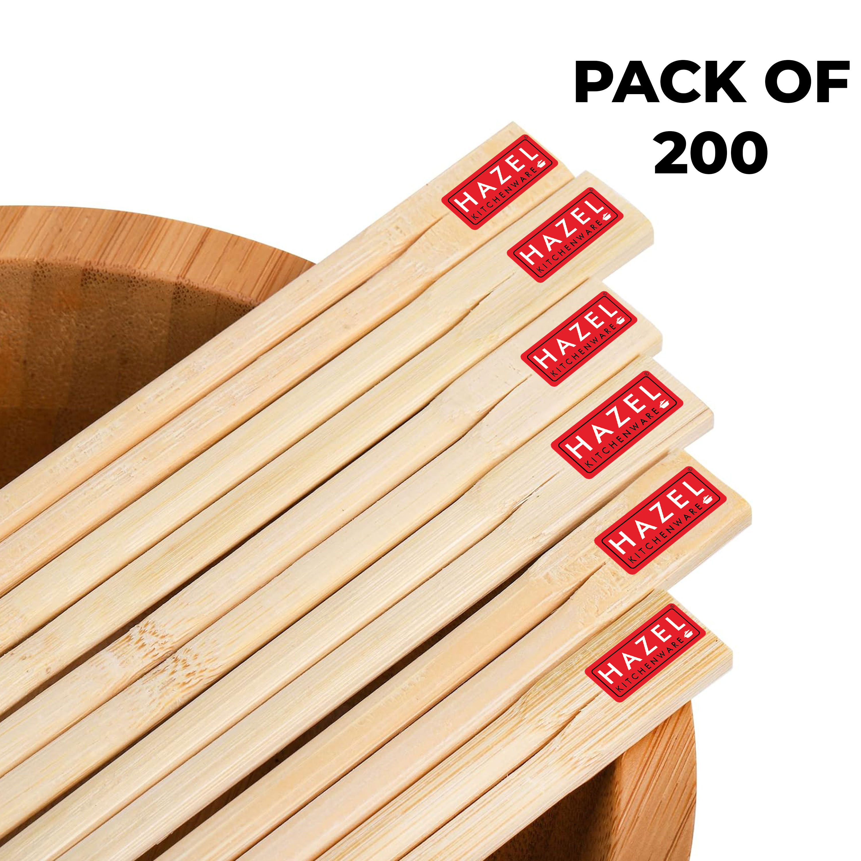 HAZEL Disposable Wooden Chopsticks 20 CM | Eco-Friendly, Smooth Finish & Easy-to-Use Chopsticks for Dining | Pack of 200 Pairs